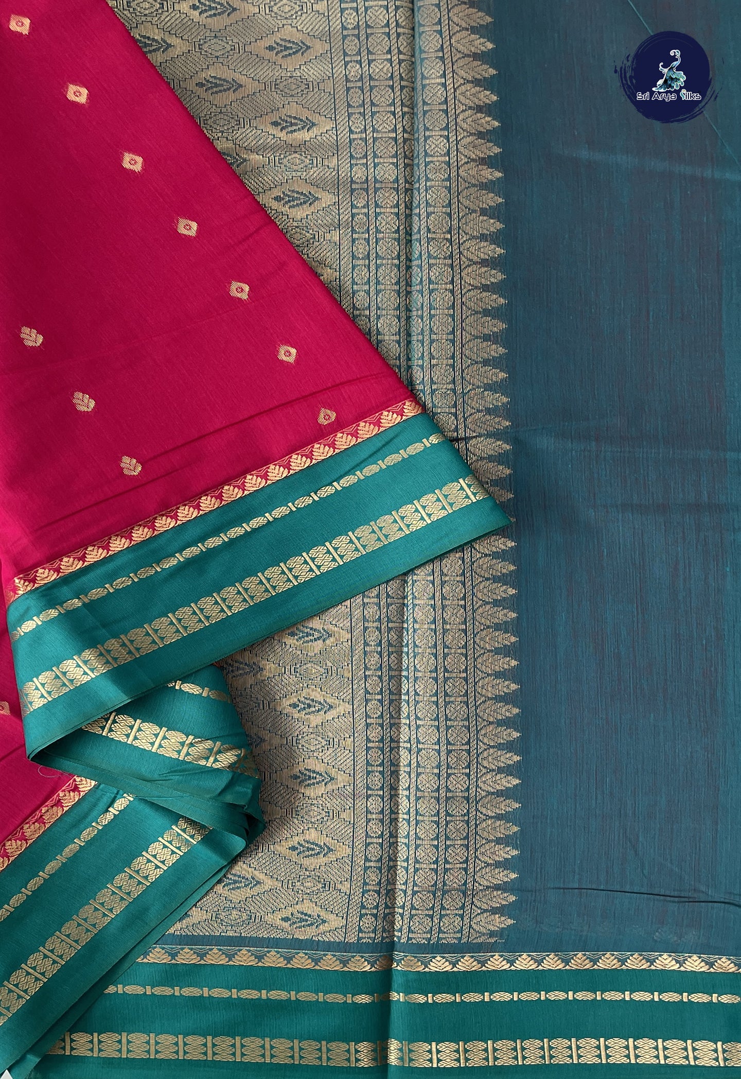 Dark Pink Madisar Semi Silk Cotton Saree With Zari Buttas Pattern