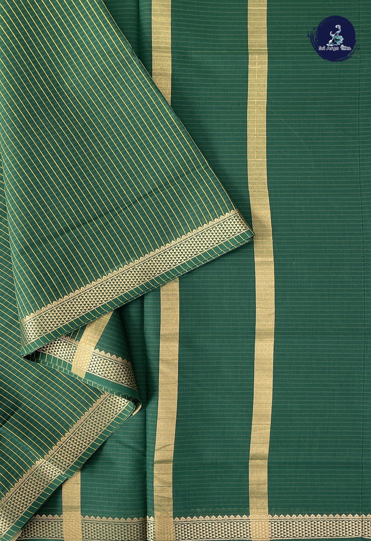 Bottle Green Madisar Semi Silk Cotton Saree With Checked Pattern