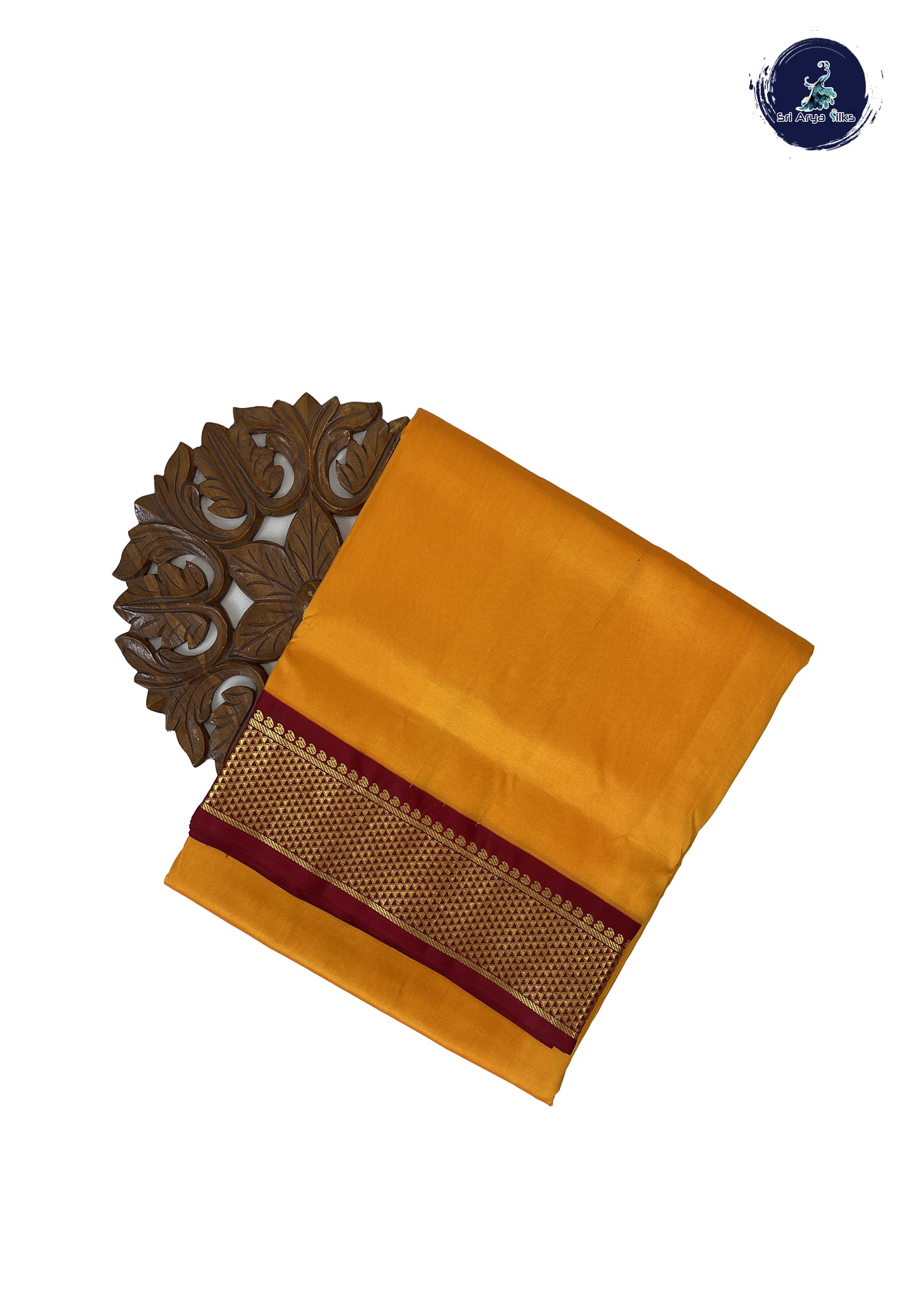 Mango Yellow Madisar 10 Yards Silk Saree With Plain Pattern