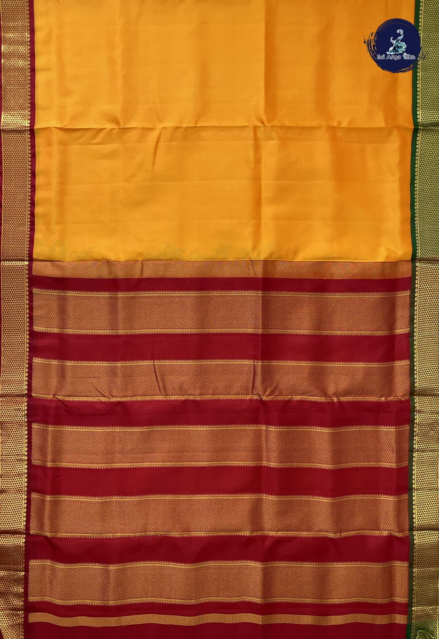 Mango Yellow Madisar 10 Yards Silk Saree With Plain Pattern
