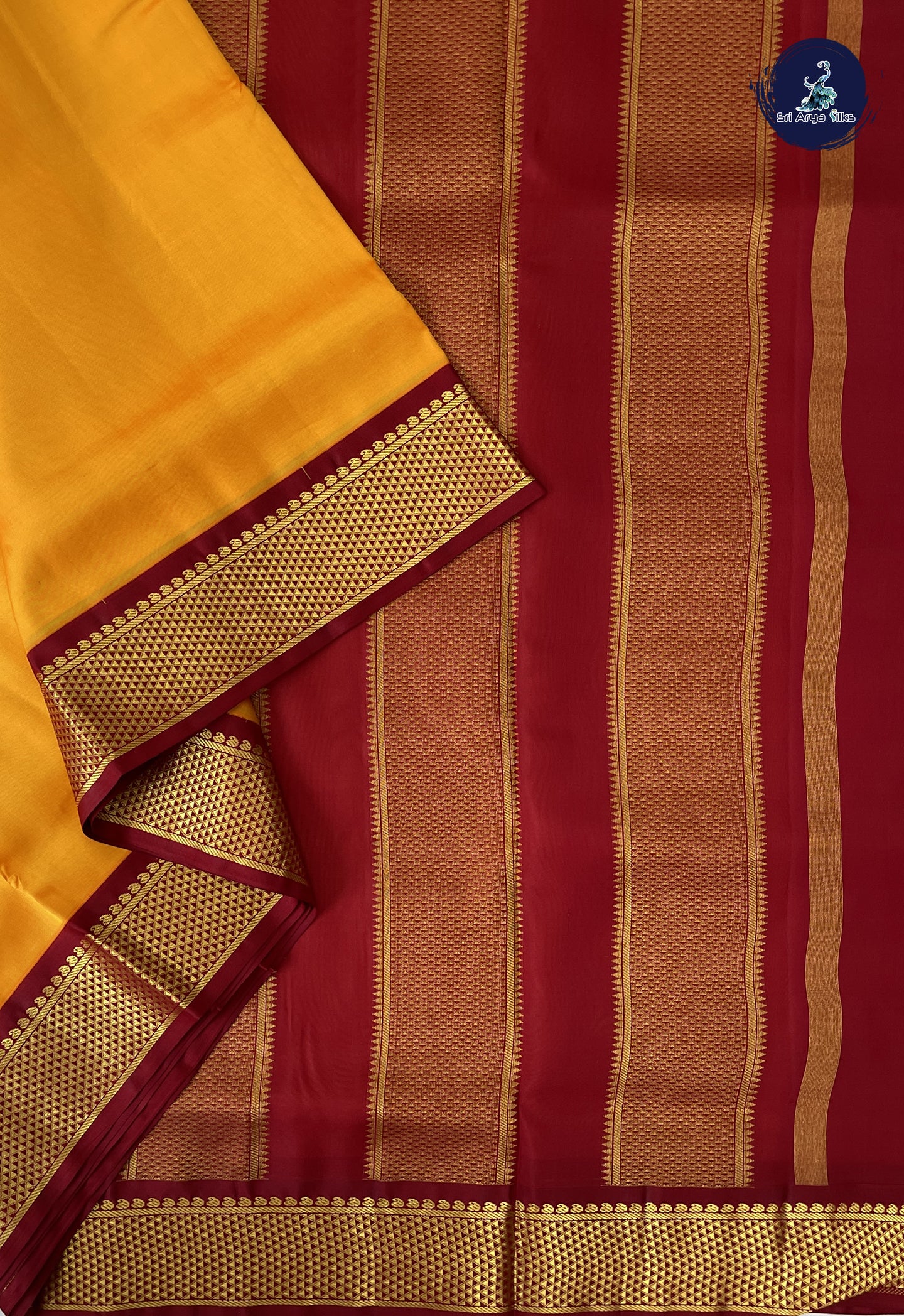 Mango Yellow Madisar 10 Yards Silk Saree With Plain Pattern