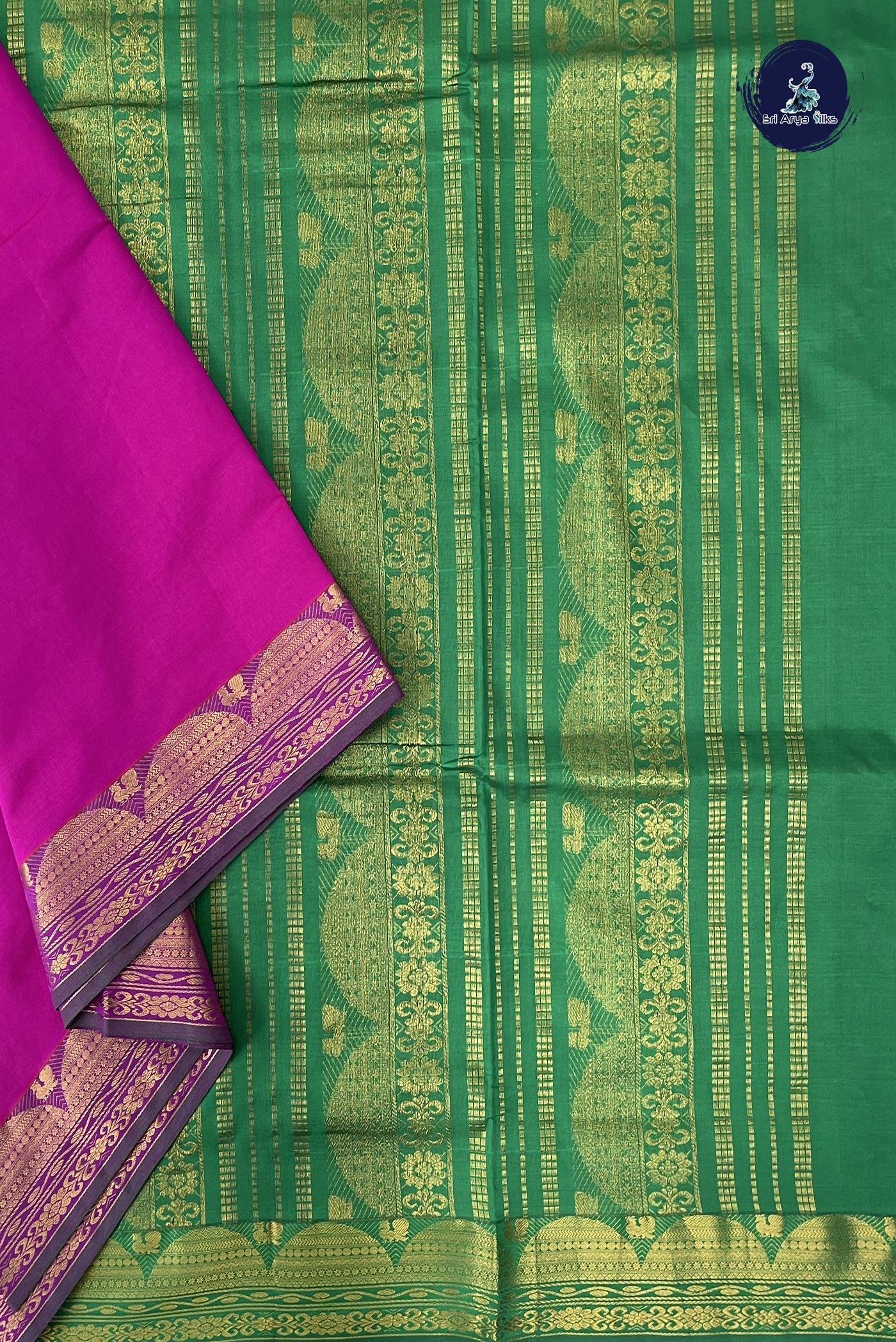 Magenta Madisar Semi Silk Cotton Saree With Plain Pattern