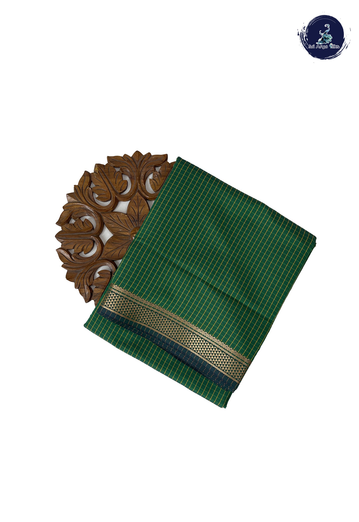 Dark Green Madisar Semi Silk Saree With Checked Pattern