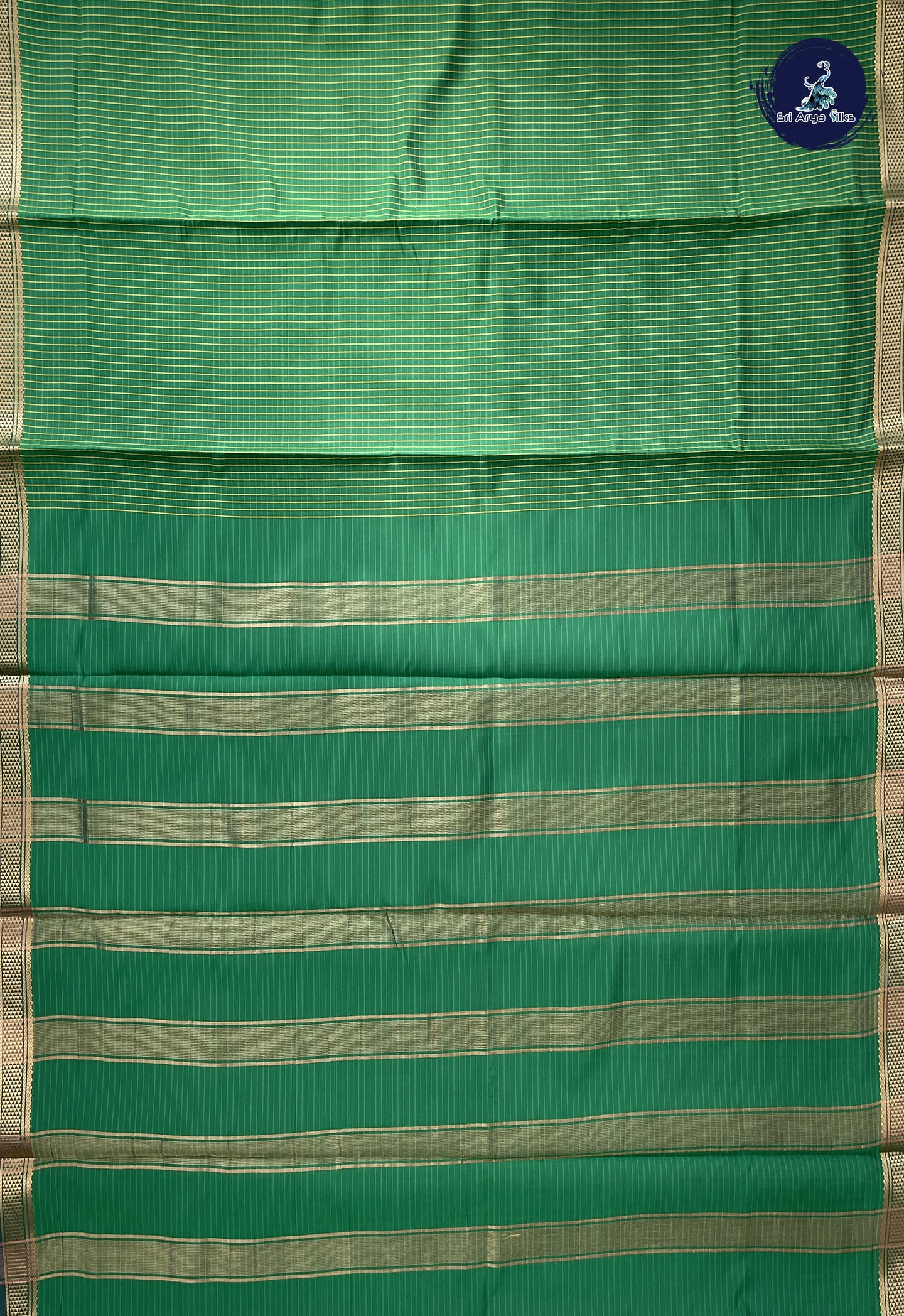 Dark Green Madisar Semi Silk Saree With Checked Pattern