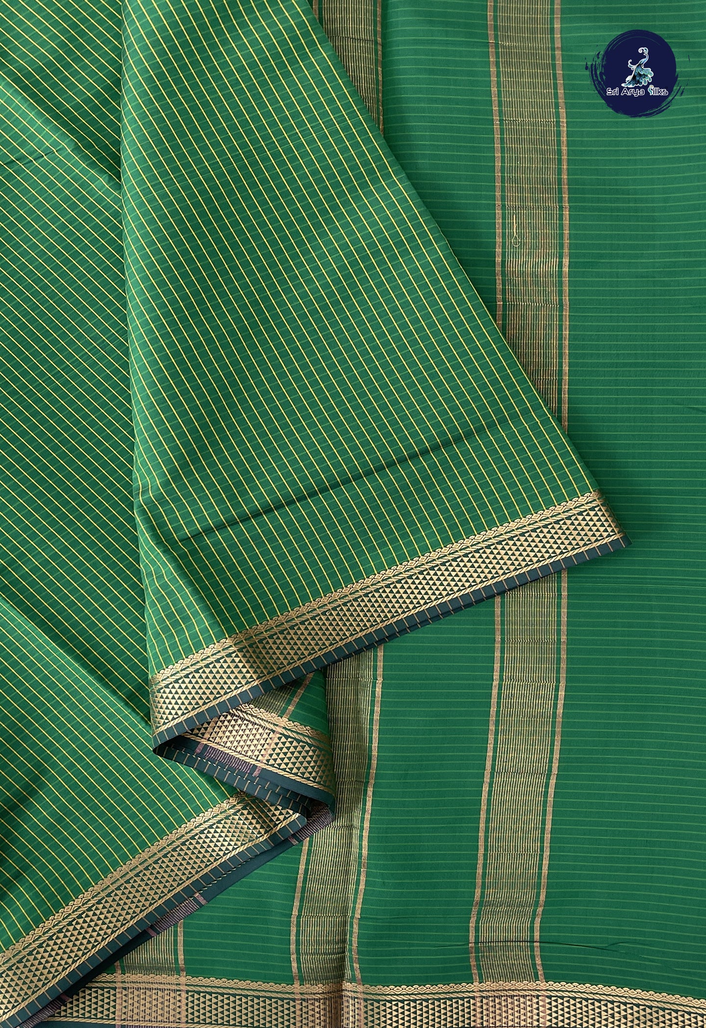 Dark Green Madisar Semi Silk Saree With Checked Pattern