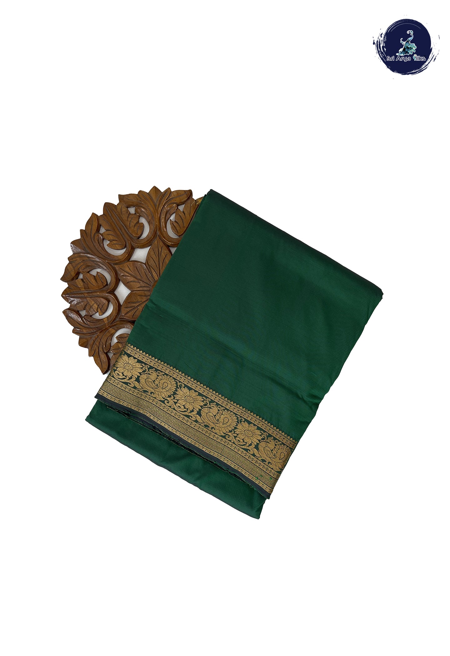 Dark Green Madisar Semi Silk Saree With Plain Pattern