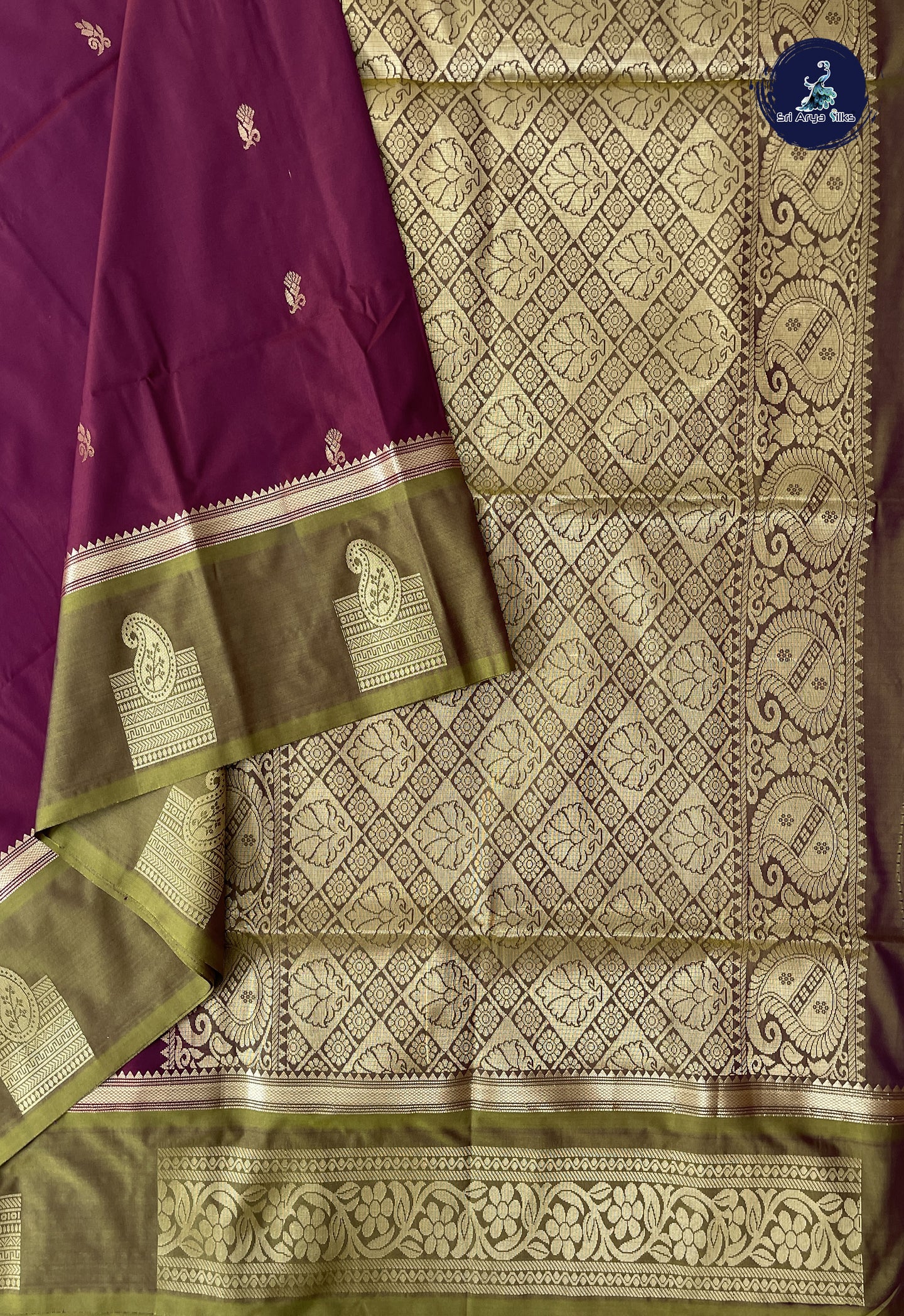 Dual Tone Wine Madisar Semi Silk Saree With Zari Buttas Pattern