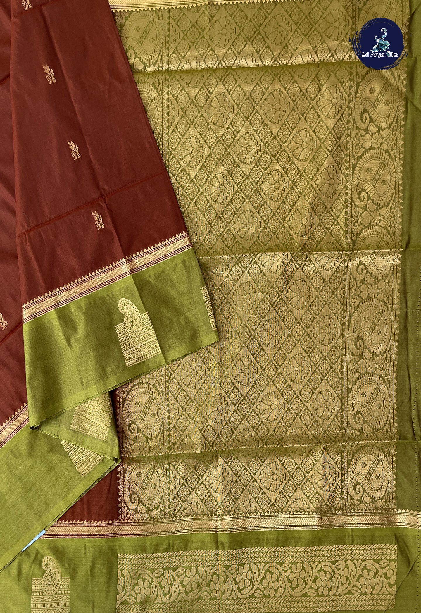 Brown Madisar Semi Silk Saree With Zari Buttas Pattern