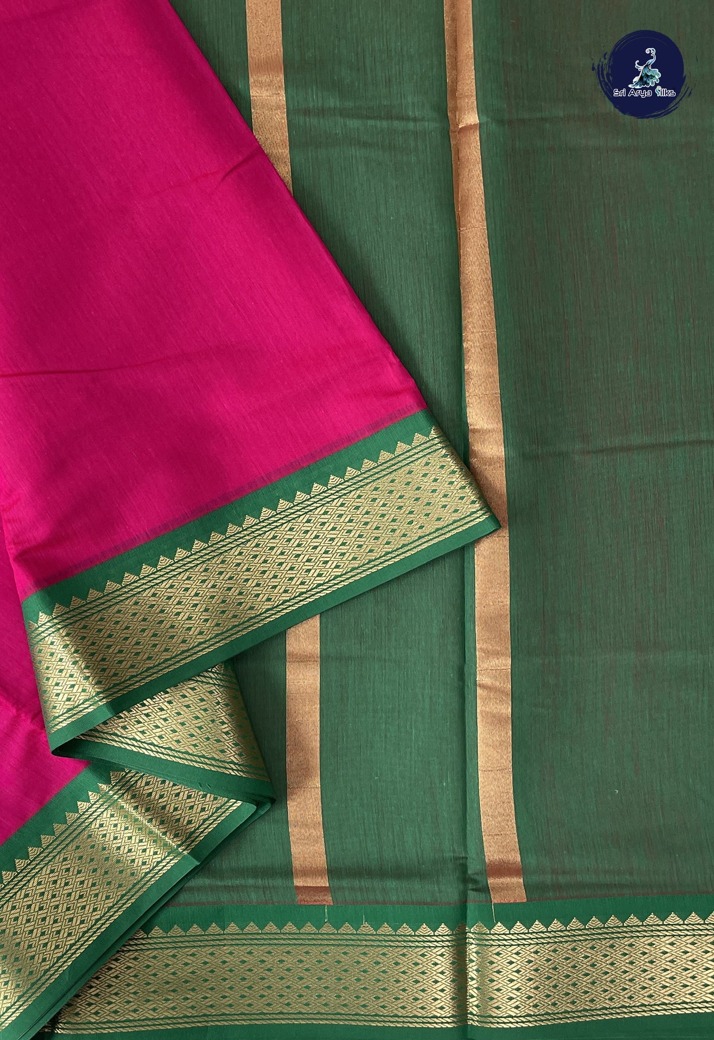 Dark Pink Madisar Semi Silk Cotton Saree With Plain Pattern