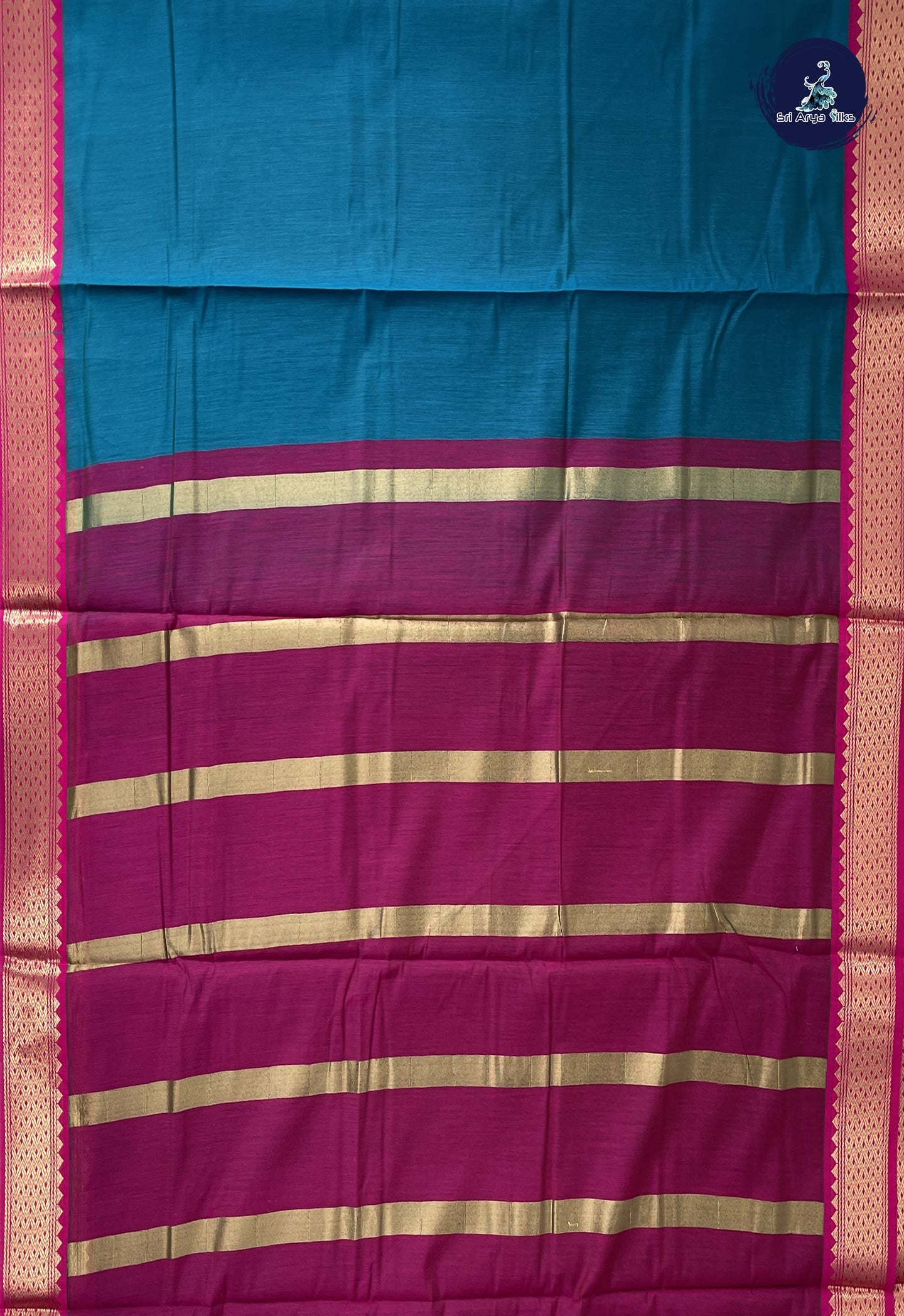 Sapphire Blue Madisar Semi Silk Cotton Saree With Plain Pattern