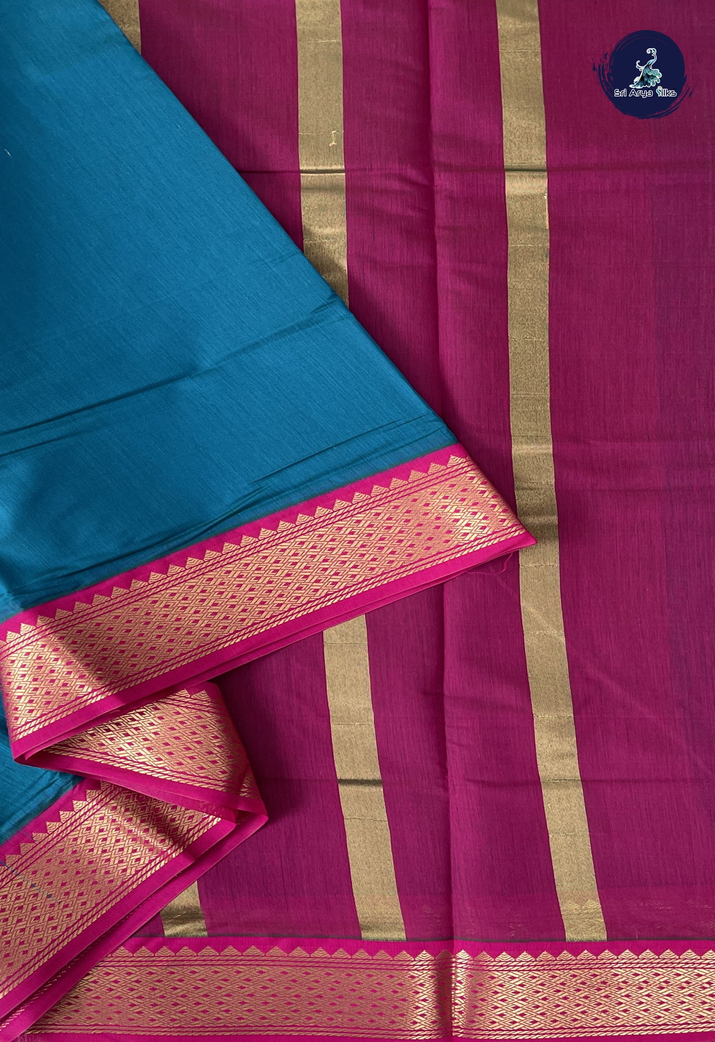Sapphire Blue Madisar Semi Silk Cotton Saree With Plain Pattern
