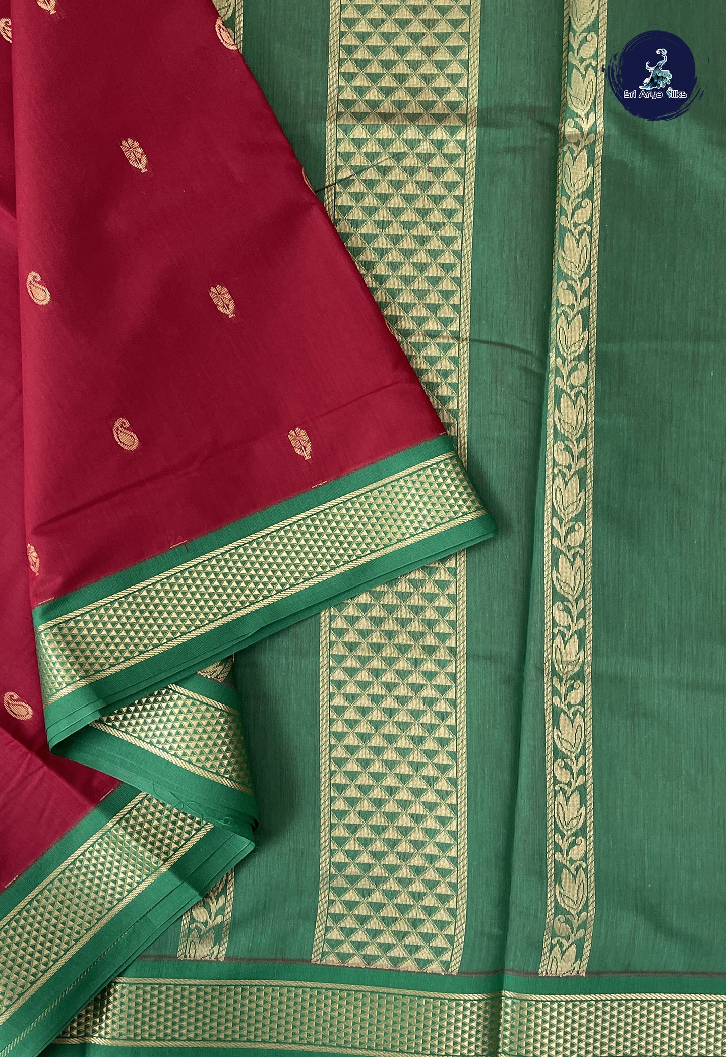 Maroon Madisar Semi Silk Cotton Saree With Zari Buttas Pattern