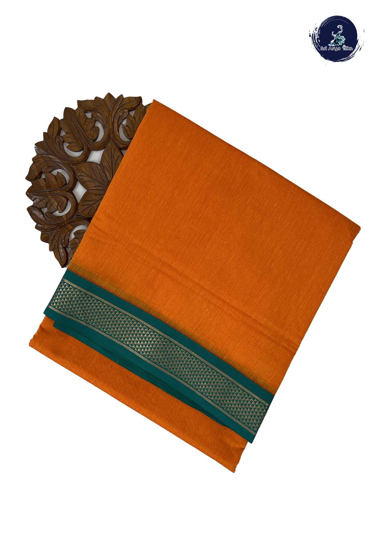 Yellowish Orange Madisar Semi Silk Cotton Saree With Plain Pattern