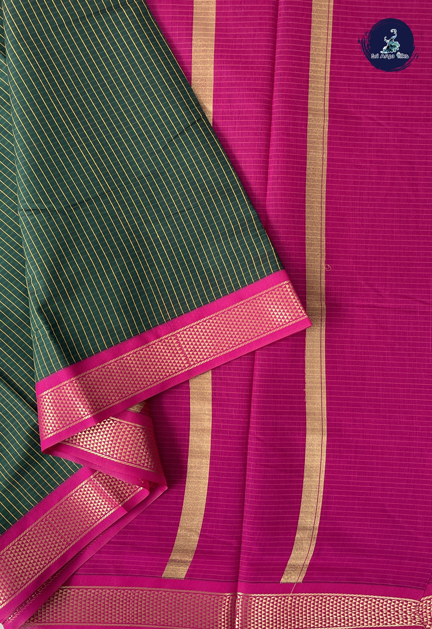 Dark Green Madisar Semi Silk Cotton Saree With Checked Pattern