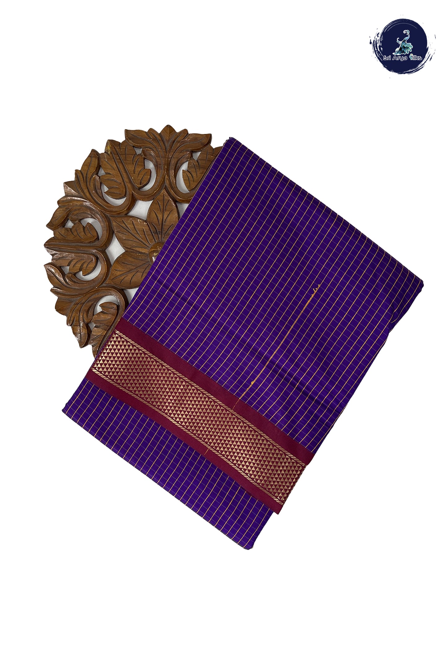 Purple Madisar Semi Silk Cotton Saree With Checked Pattern