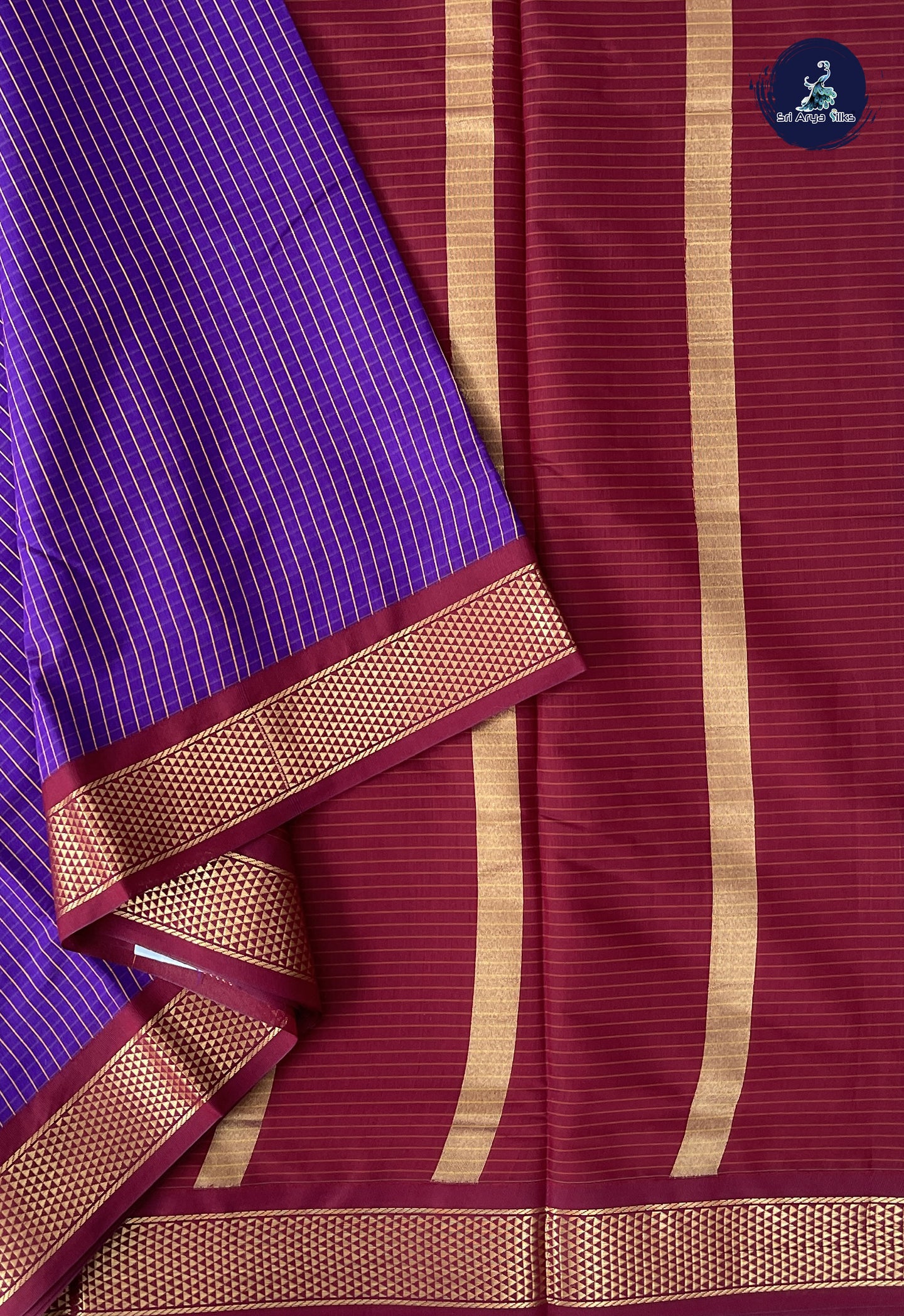 Purple Madisar Semi Silk Cotton Saree With Checked Pattern