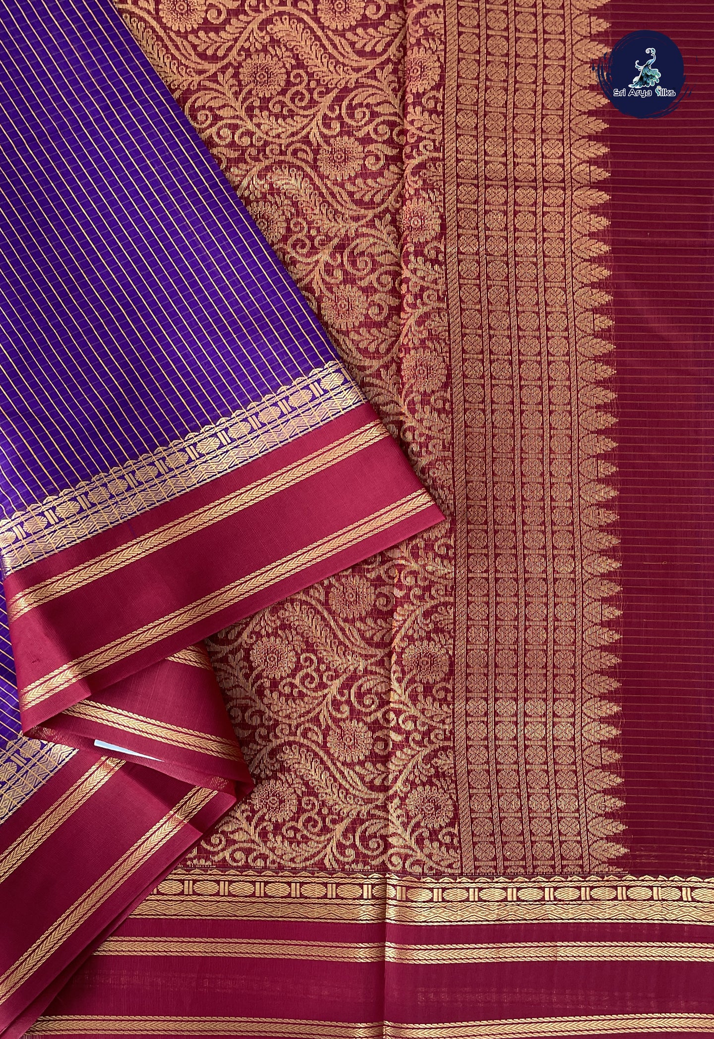 Purple Madisar Semi Silk Cotton Saree With Checked Pattern