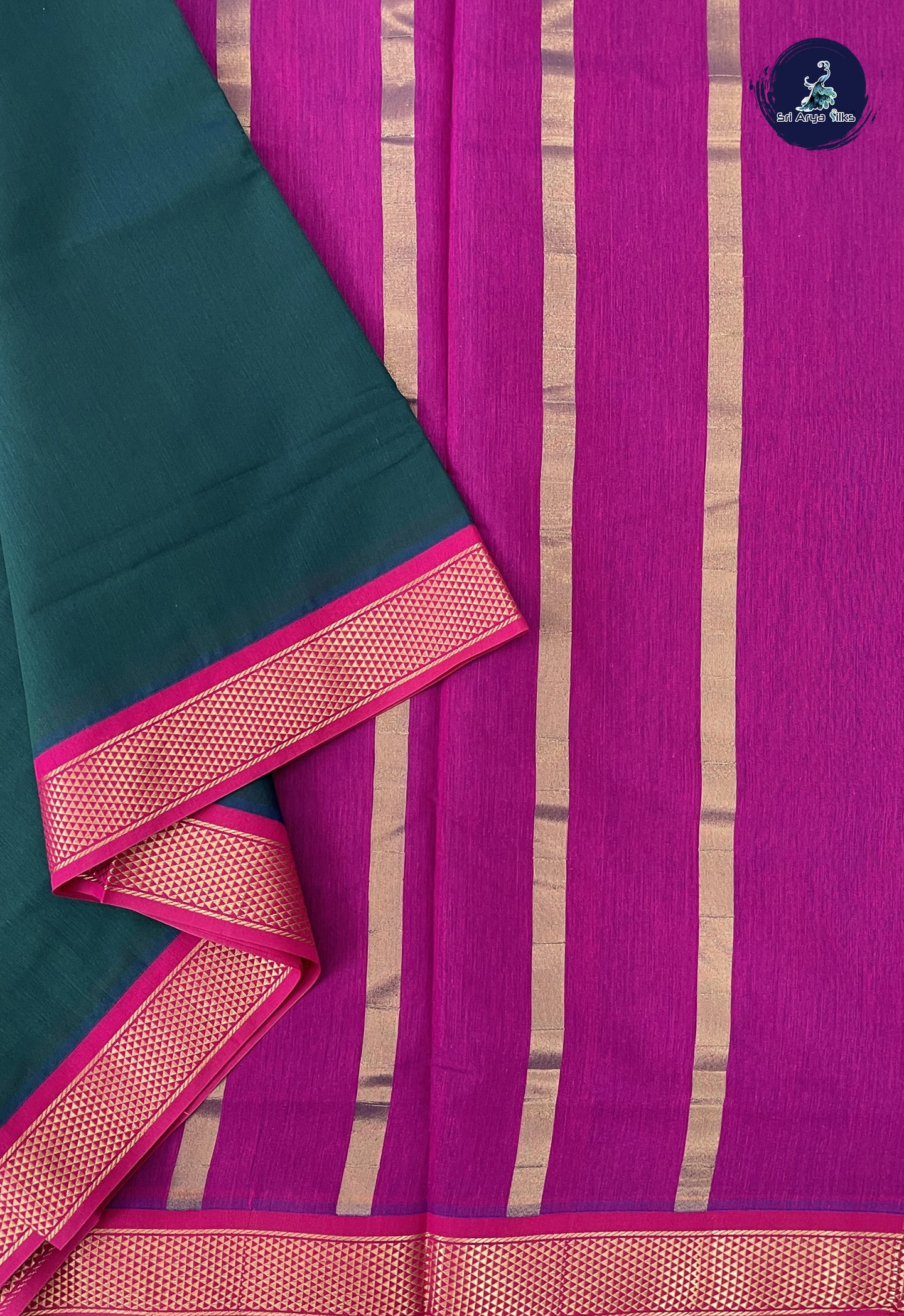 Green 10 Yards Semi Silk Cotton With Plain Pattern