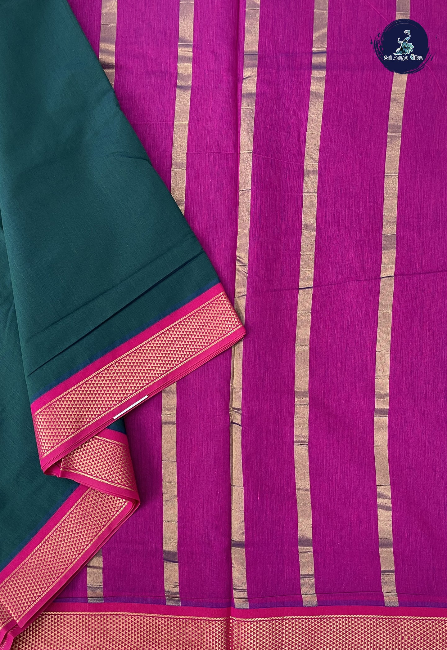 Sapphire Green 10 Yards Semi Silk Cotton With Plain Pattern