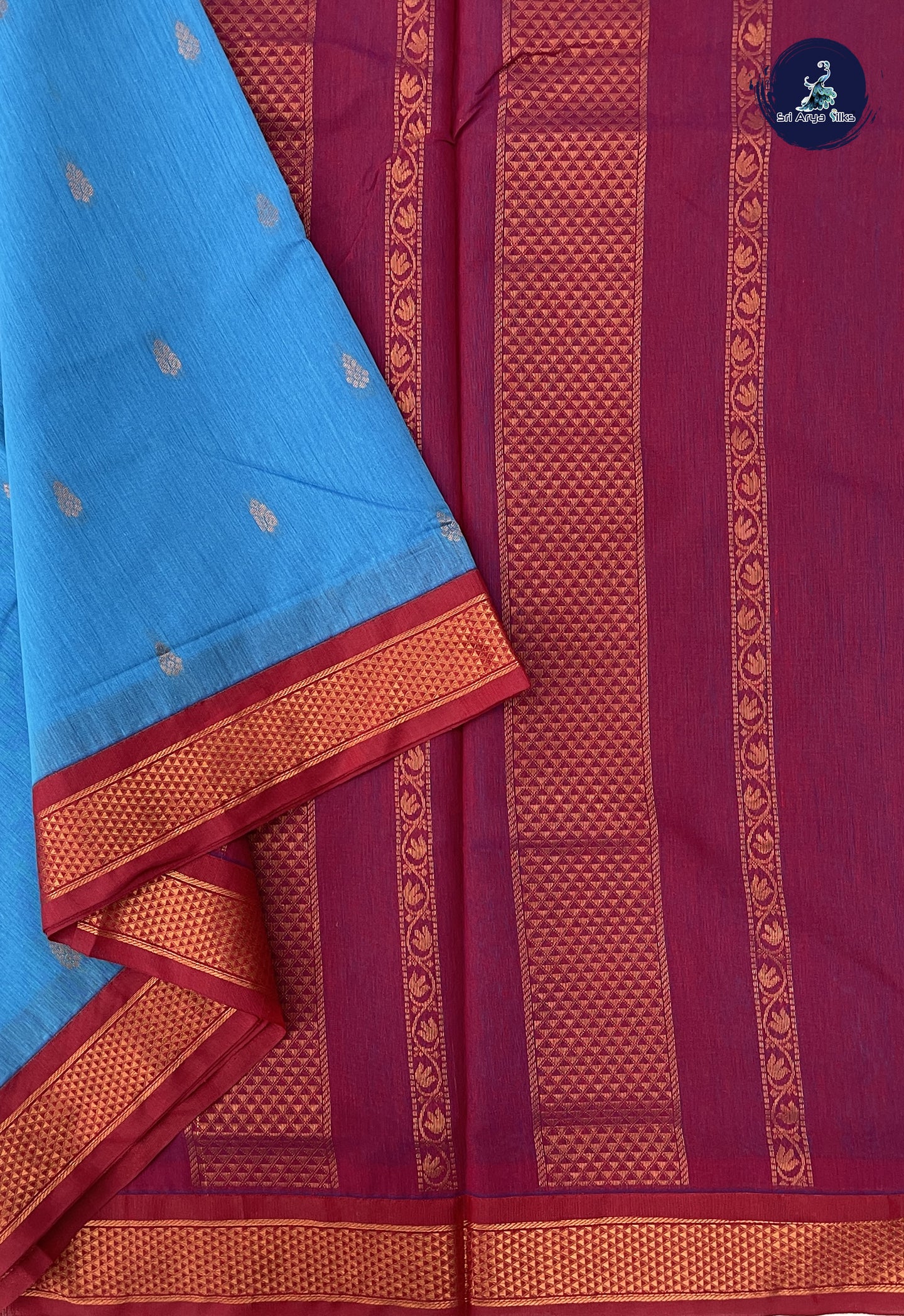 Light Blue 10 Yards Semi Silk Cotton With Zari Buttas Pattern