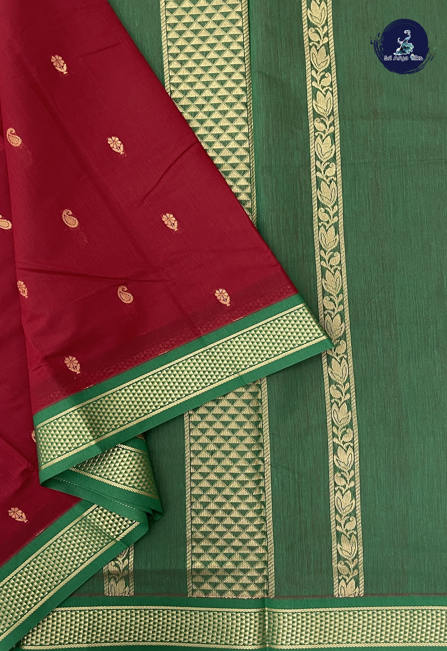 Maroon 10 Yards Semi Silk Cotton With Zari Buttas Pattern