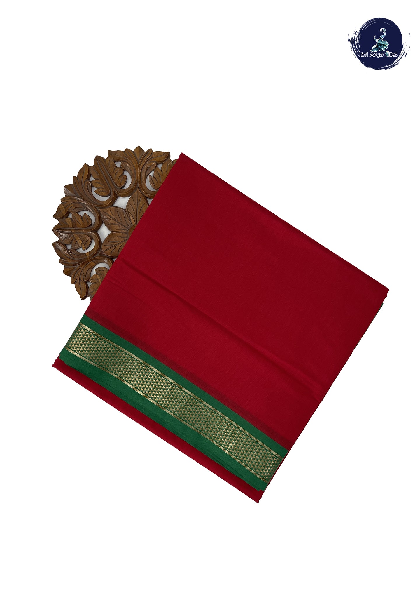 Red 10 Yards Semi Silk Cotton With Plain Pattern