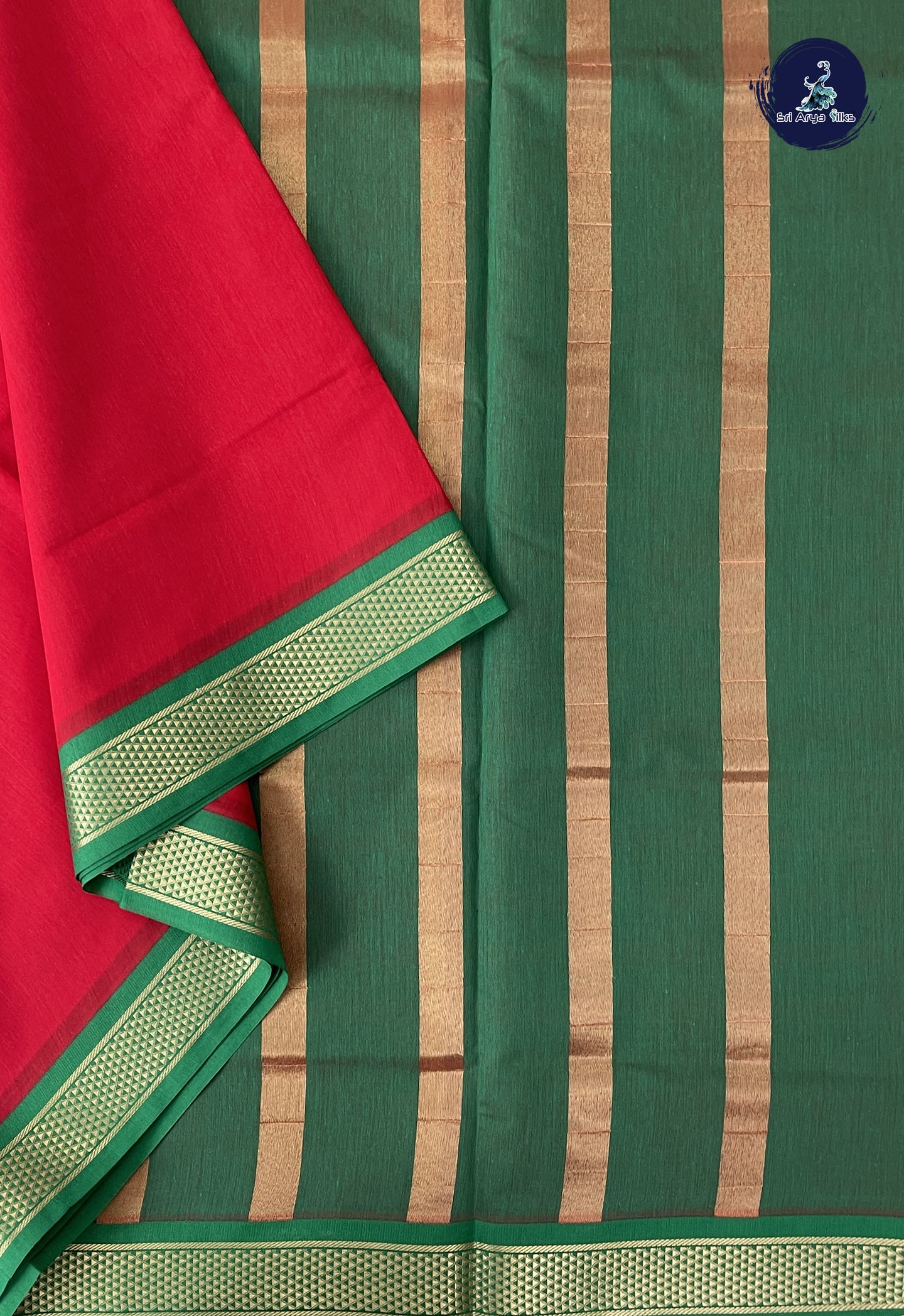 Red 10 Yards Semi Silk Cotton With Plain Pattern