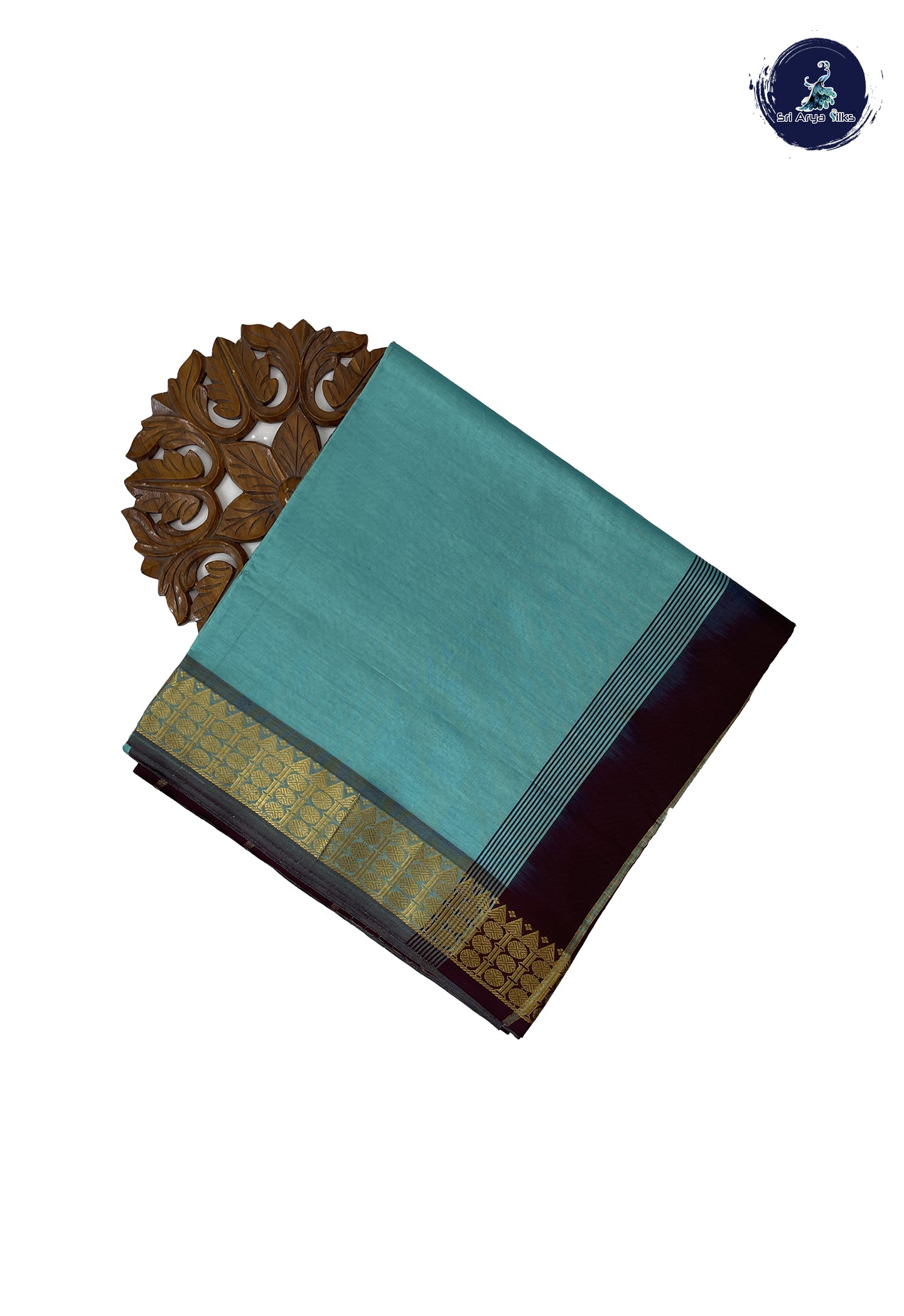 Light Blue 10 Yards Semi Silk Cotton With Plain Pattern