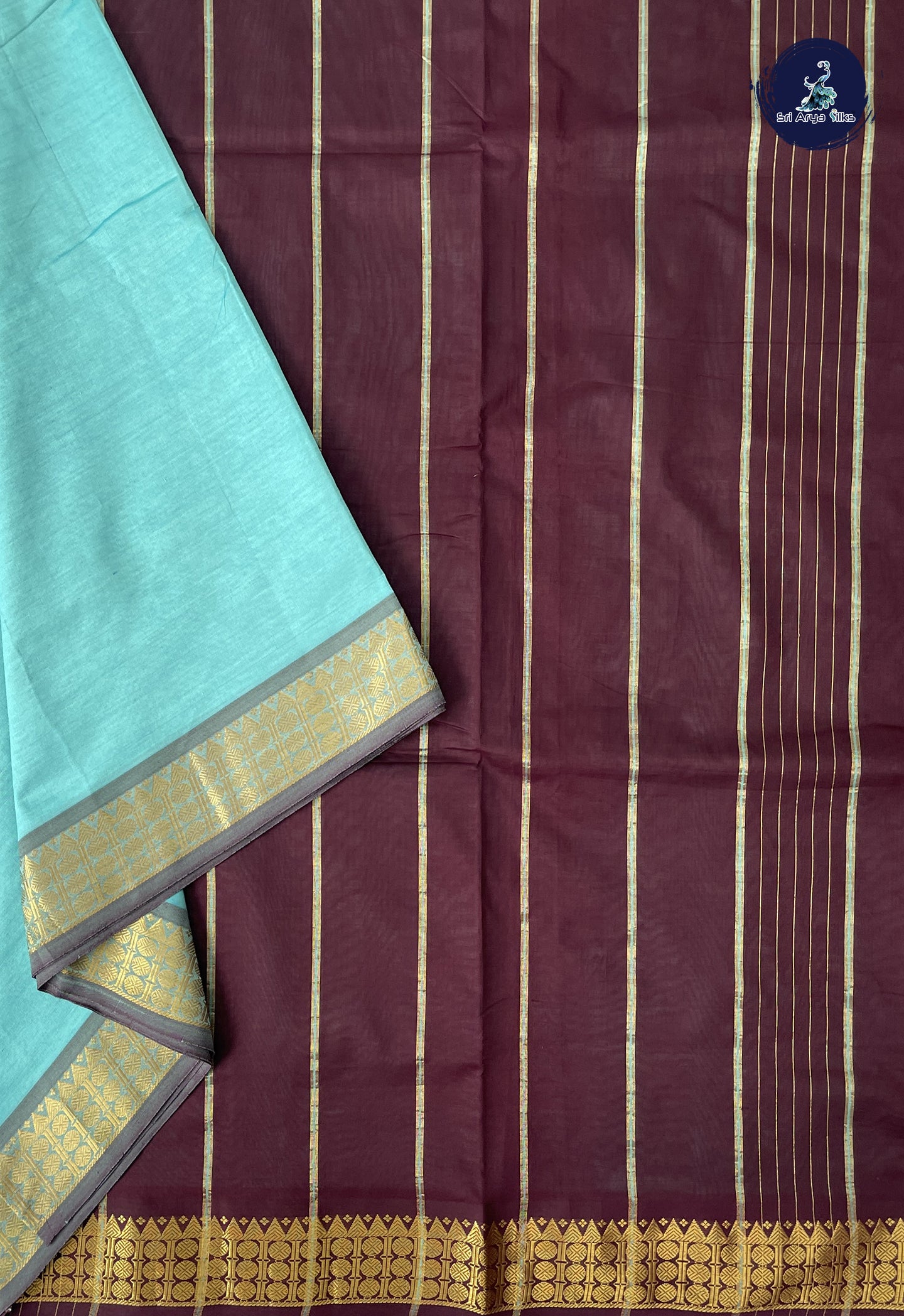 Light Blue 10 Yards Semi Silk Cotton With Plain Pattern