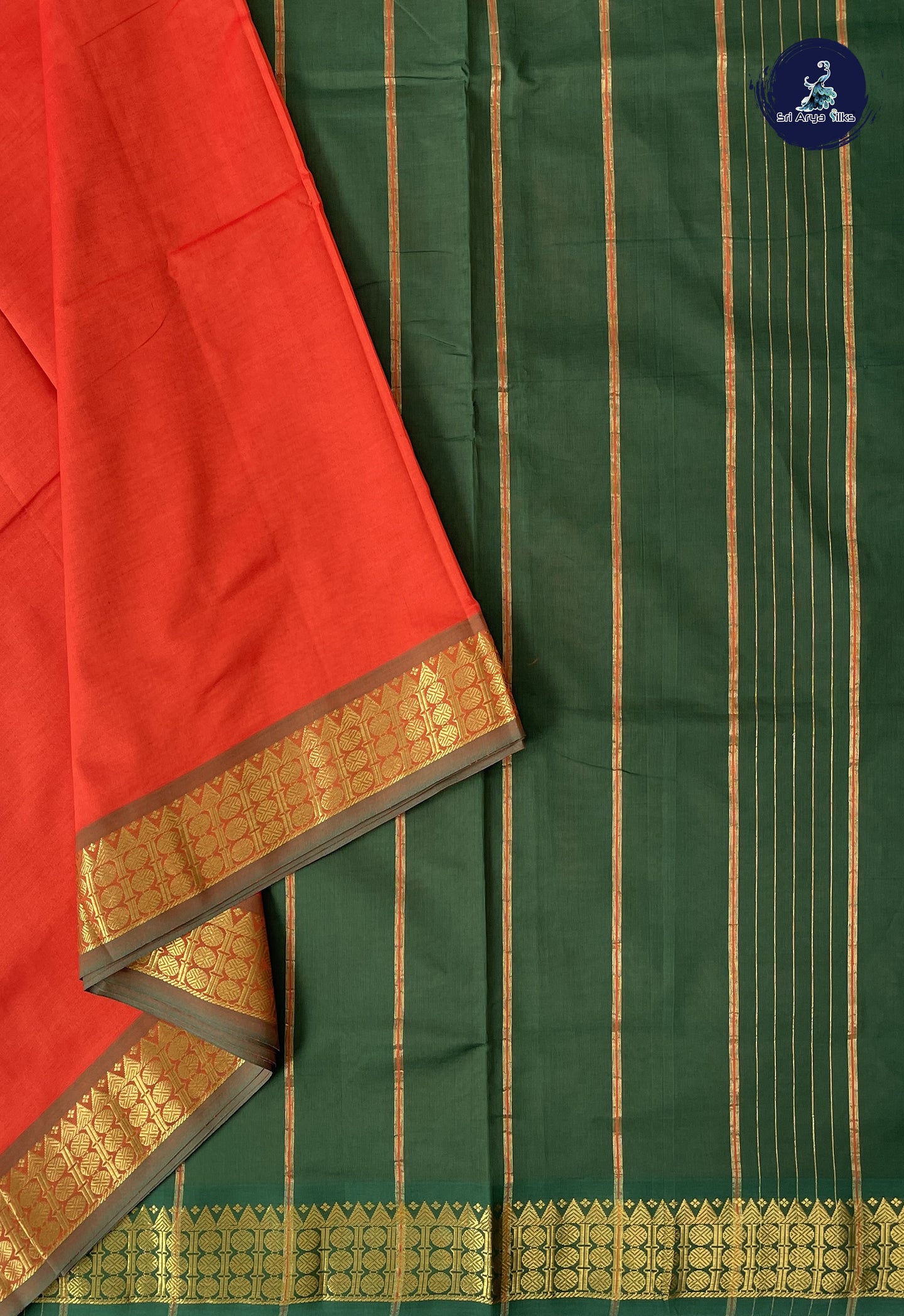 Orange 10 Yards Semi Silk Cotton With Plain Pattern