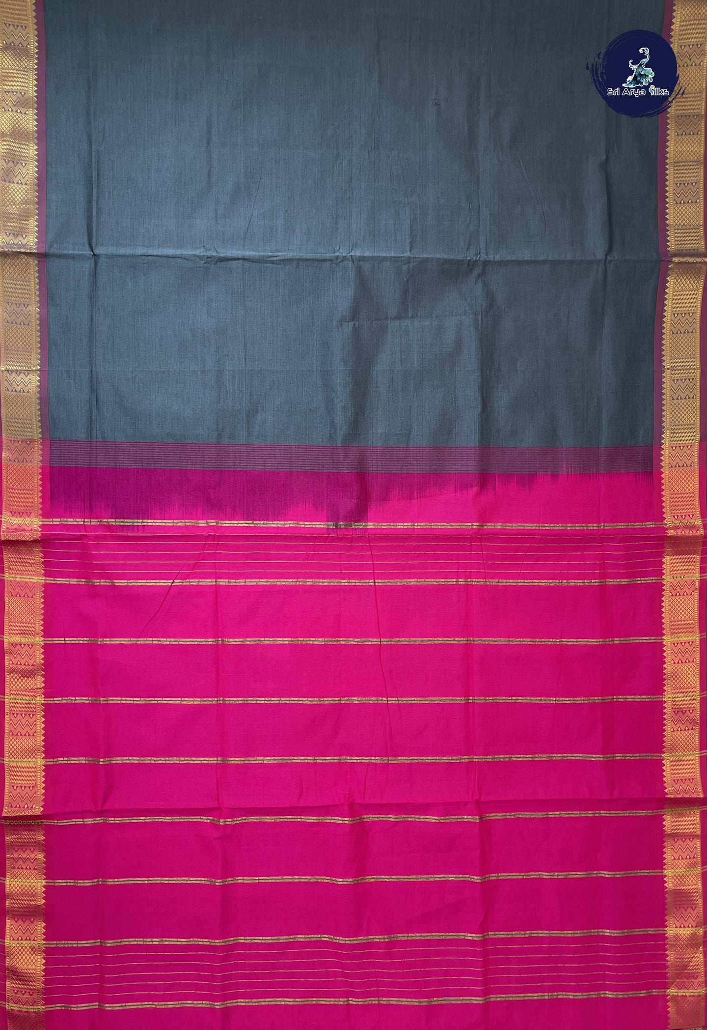 Grey 10 Yards Semi Silk Cotton With Plain Pattern