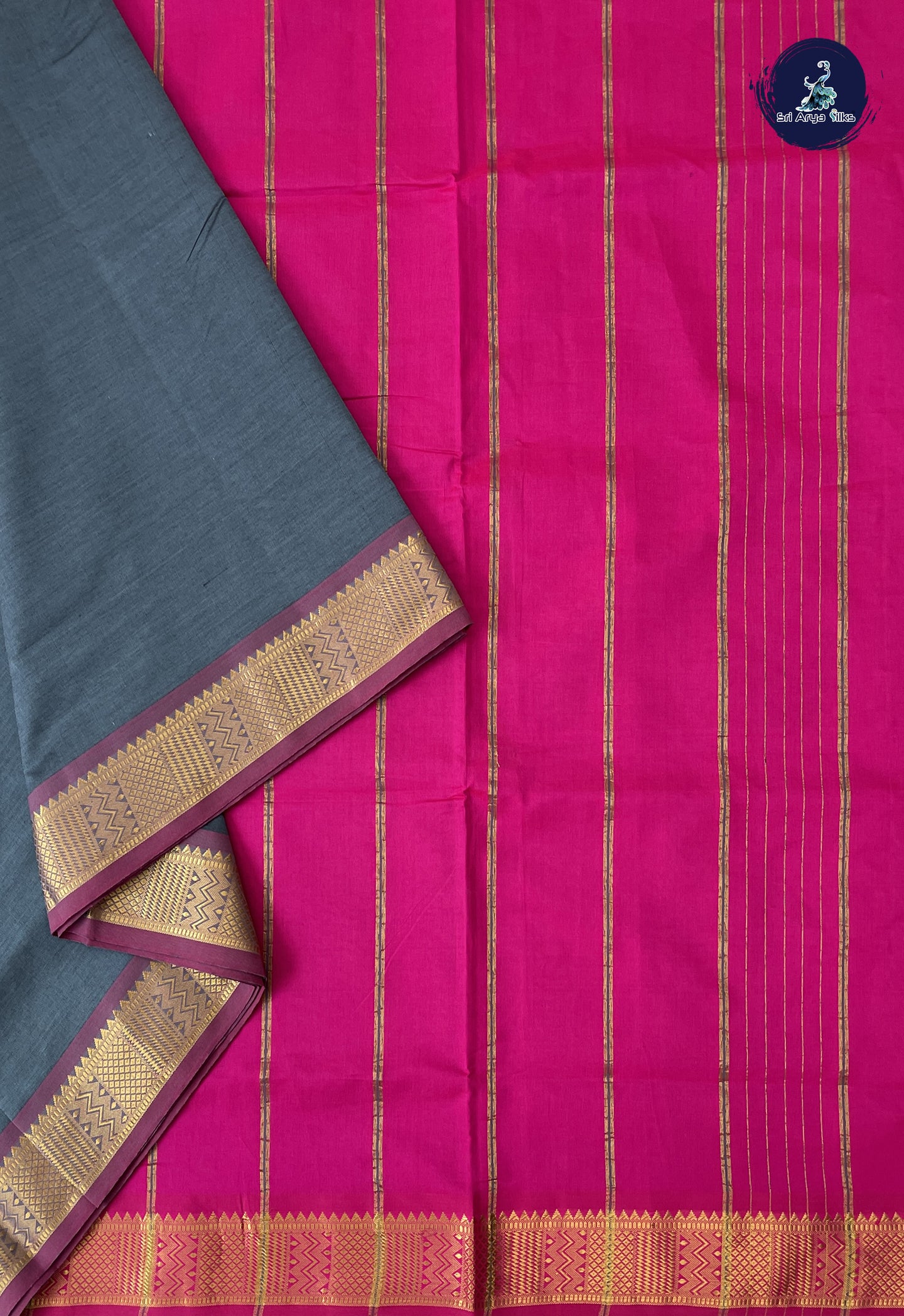 Grey 10 Yards Semi Silk Cotton With Plain Pattern