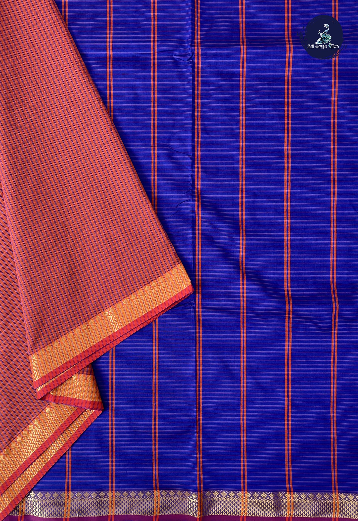 Pinkish Orange 10 Yards Semi Silk Cotton With Checked Pattern