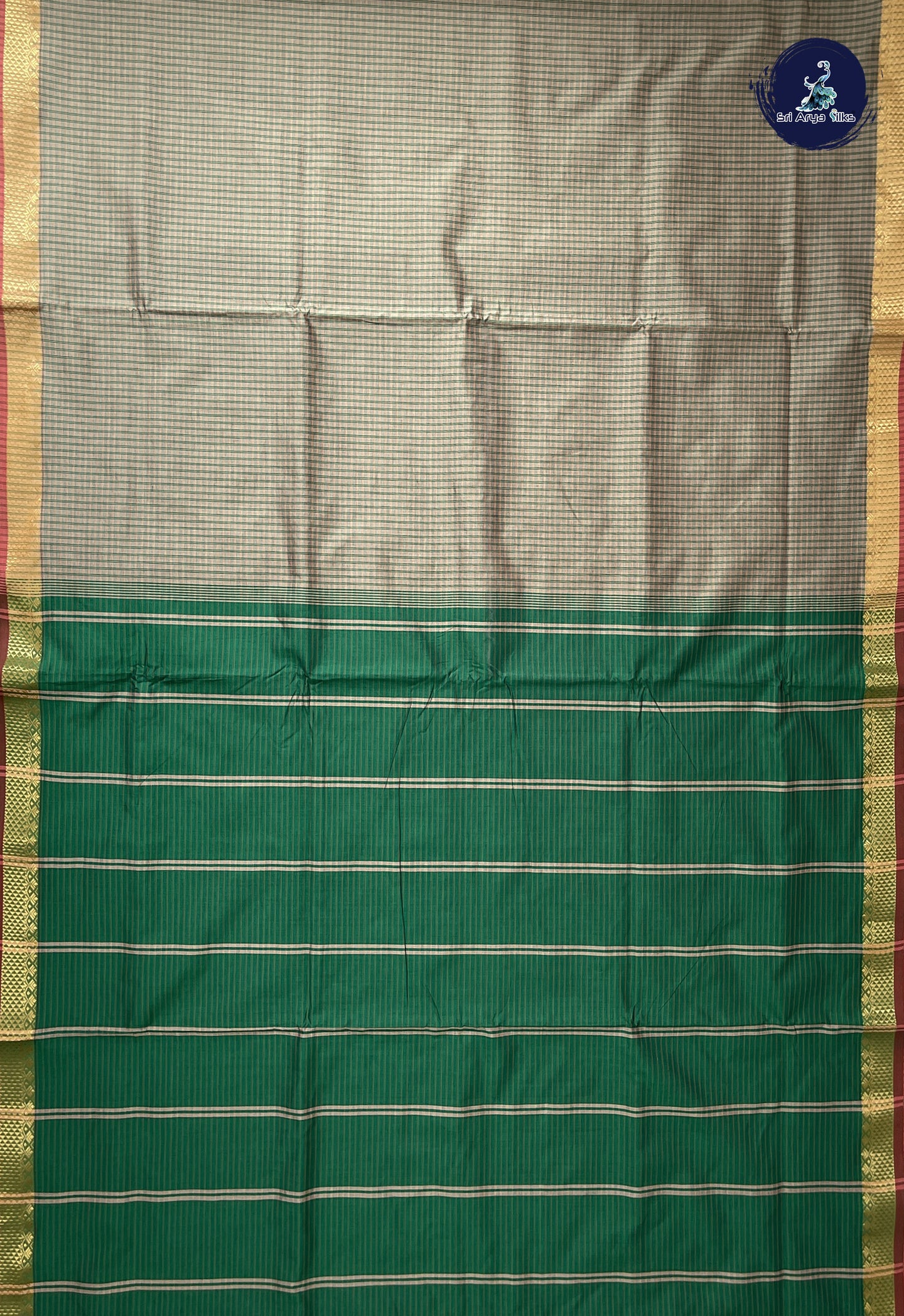 Grey 10 Yards Semi Silk Cotton With Checked Pattern