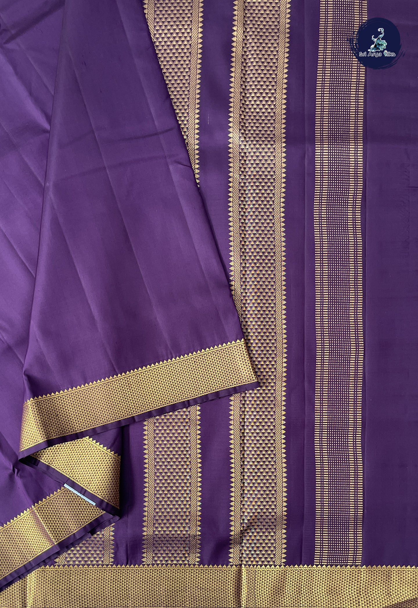 Dark Plum Madisar 10 Yards Silk Saree With Plain Pattern