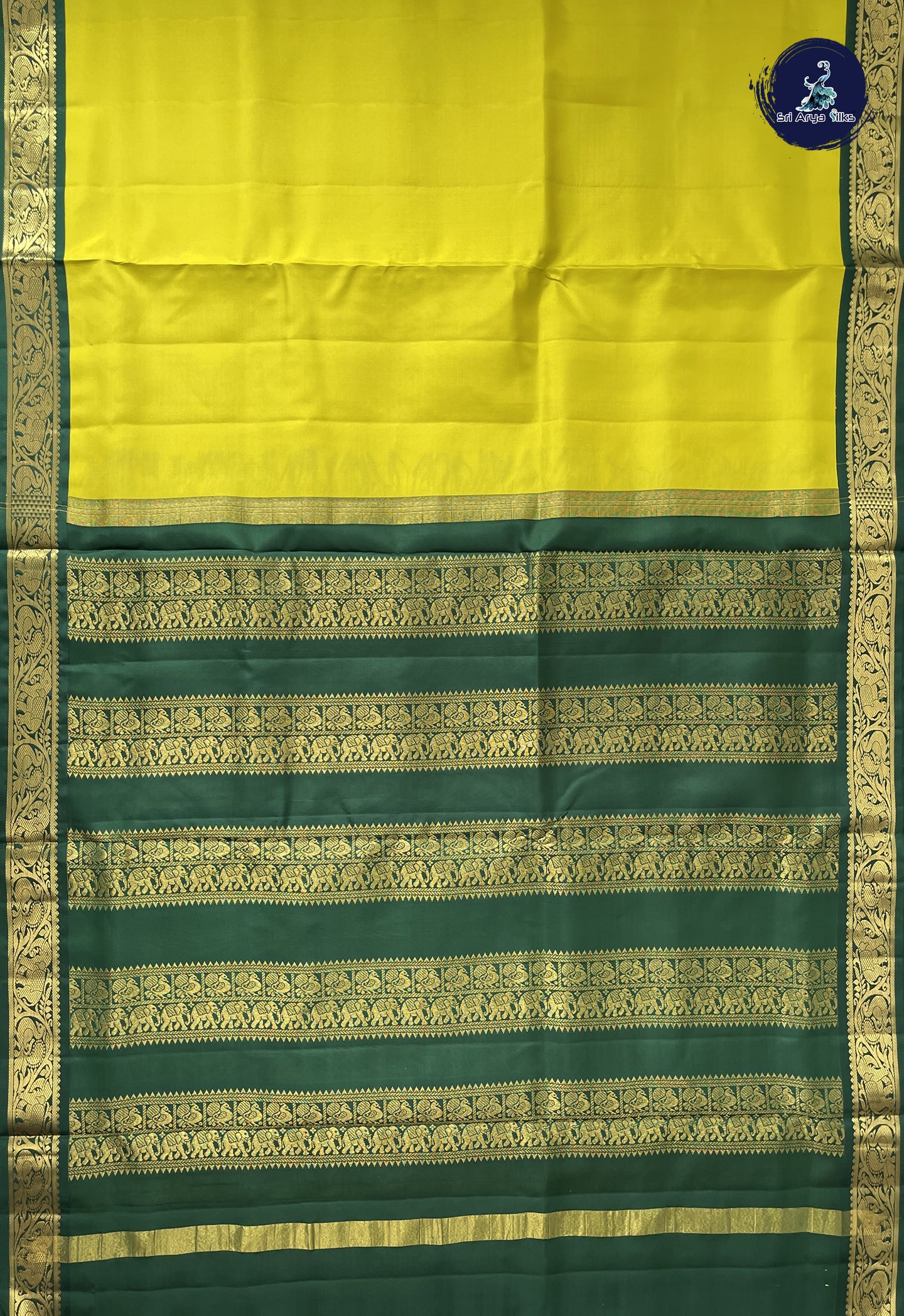 Lemon Yellow Madisar 10 Yards Silk Saree With Plain Pattern