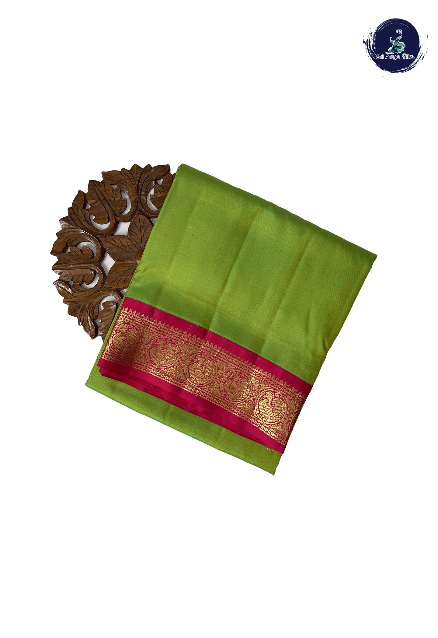 Lime Green Madisar 10 Yards Silk Saree With Plain Pattern