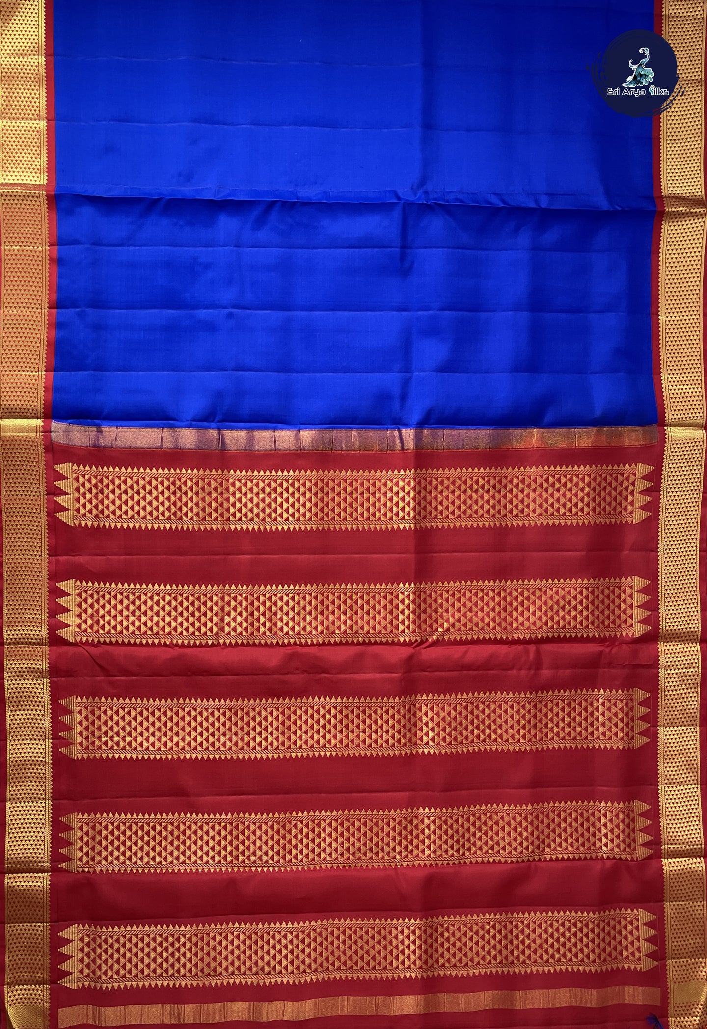 MS Blue Madisar 10 Yards Silk Saree With Plain Pattern