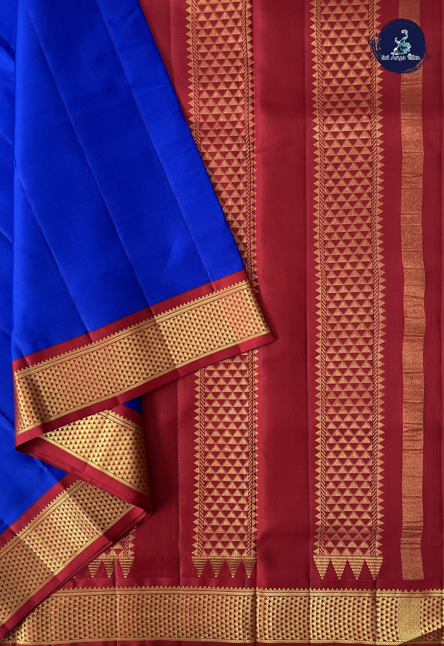 MS Blue Madisar 10 Yards Silk Saree With Plain Pattern