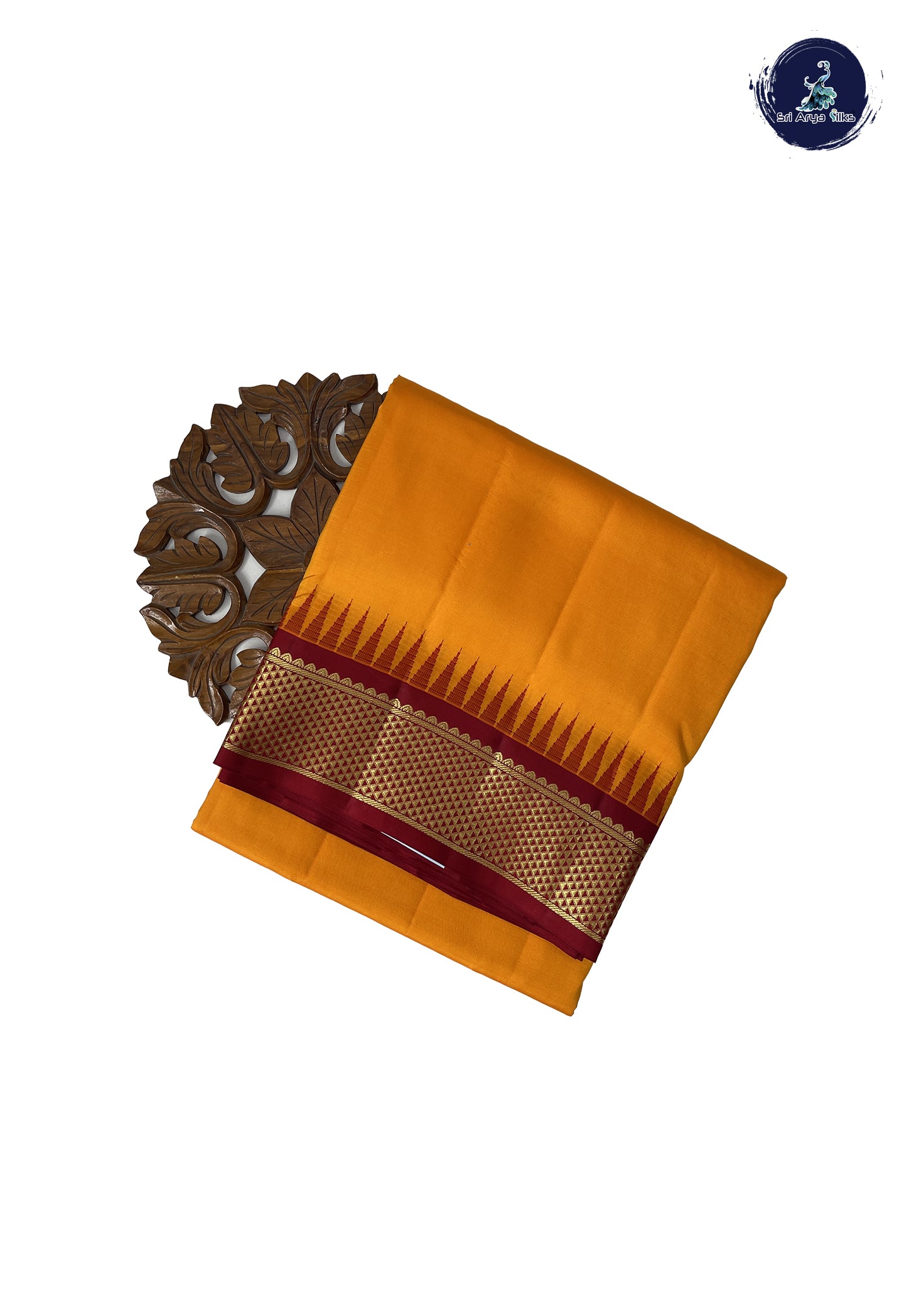 Mango Yellow Madisar 10 Yards Silk Saree With Plain Pattern