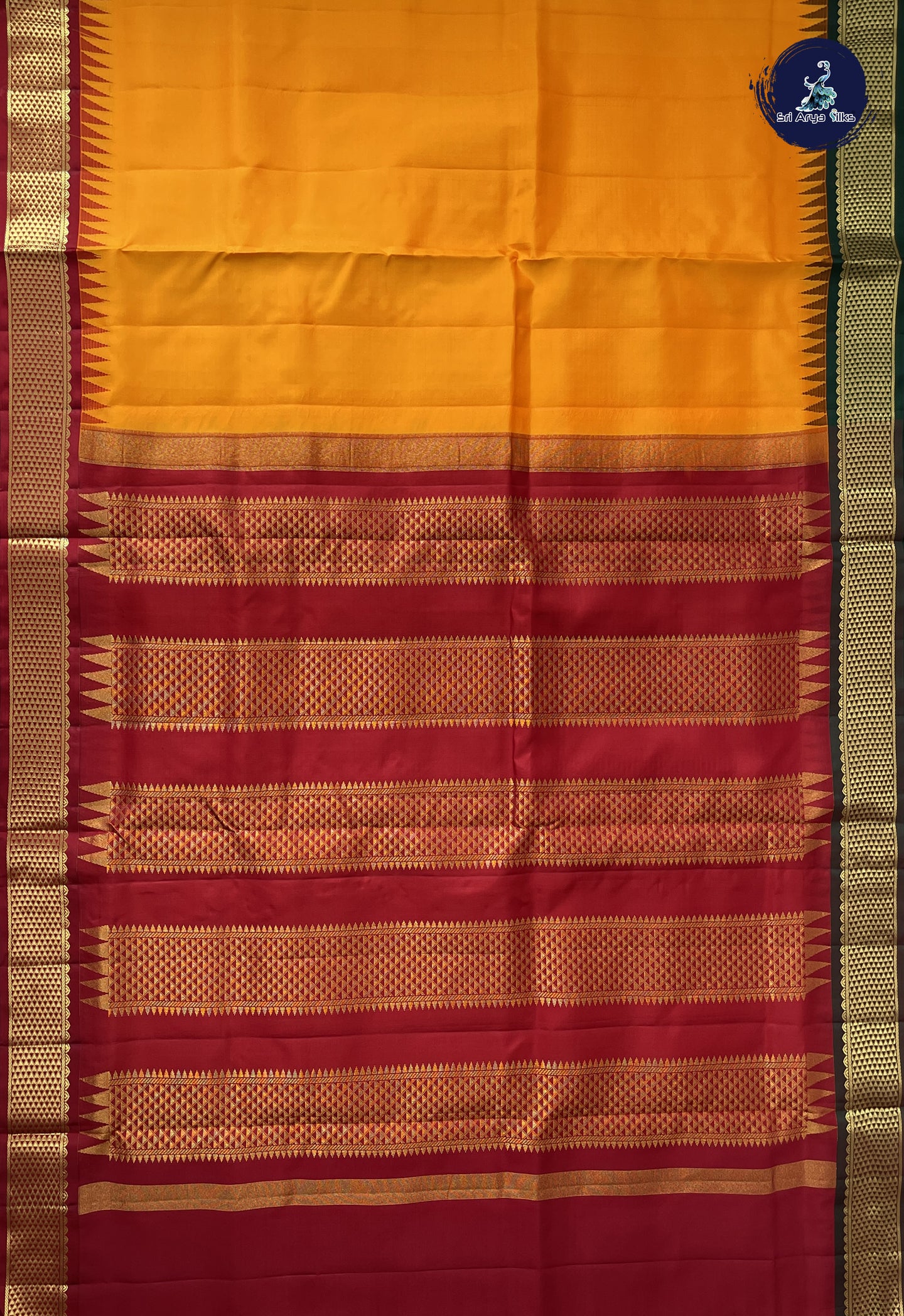 Mango Yellow Madisar 10 Yards Silk Saree With Plain Pattern
