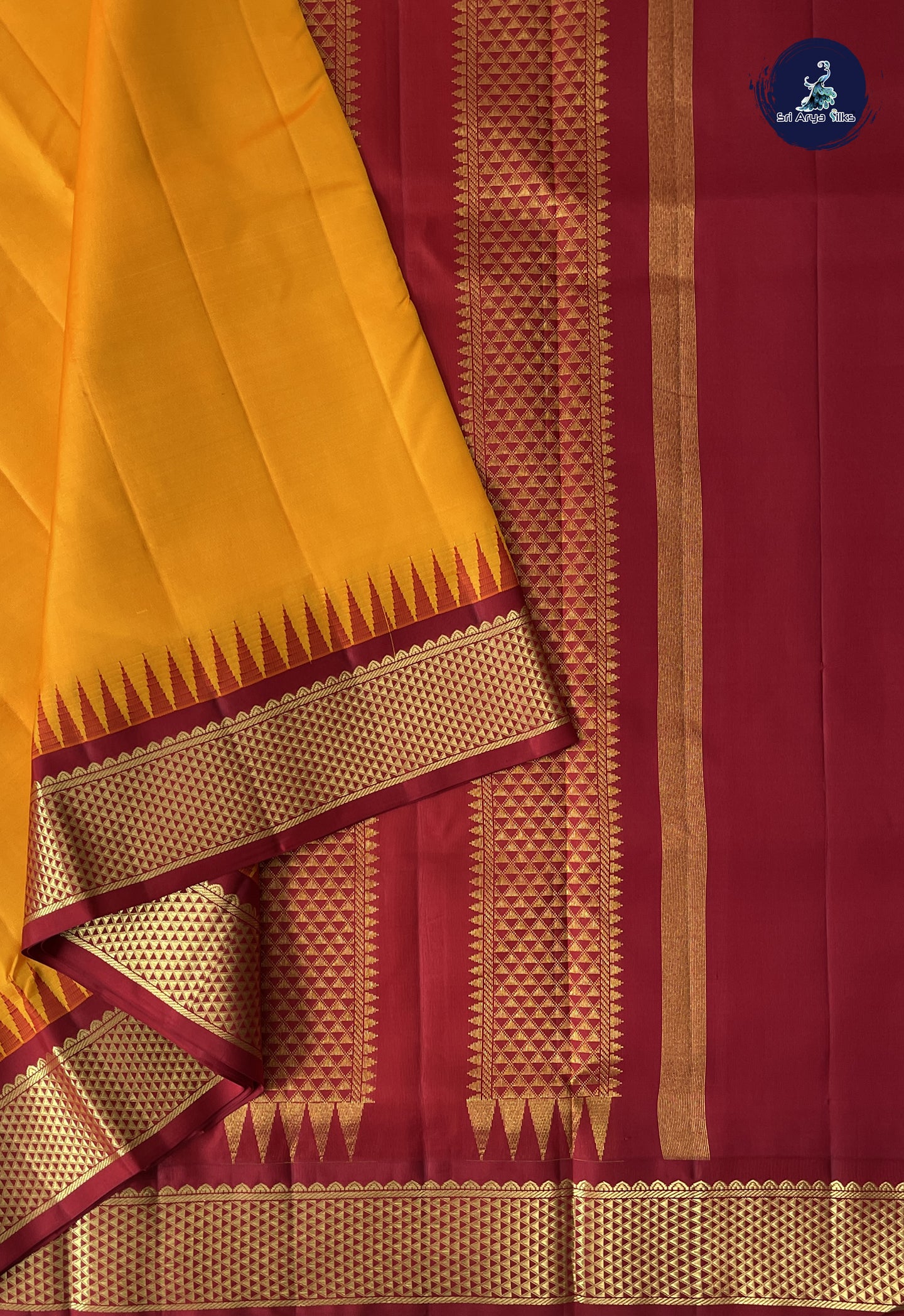 Mango Yellow Madisar 10 Yards Silk Saree With Plain Pattern
