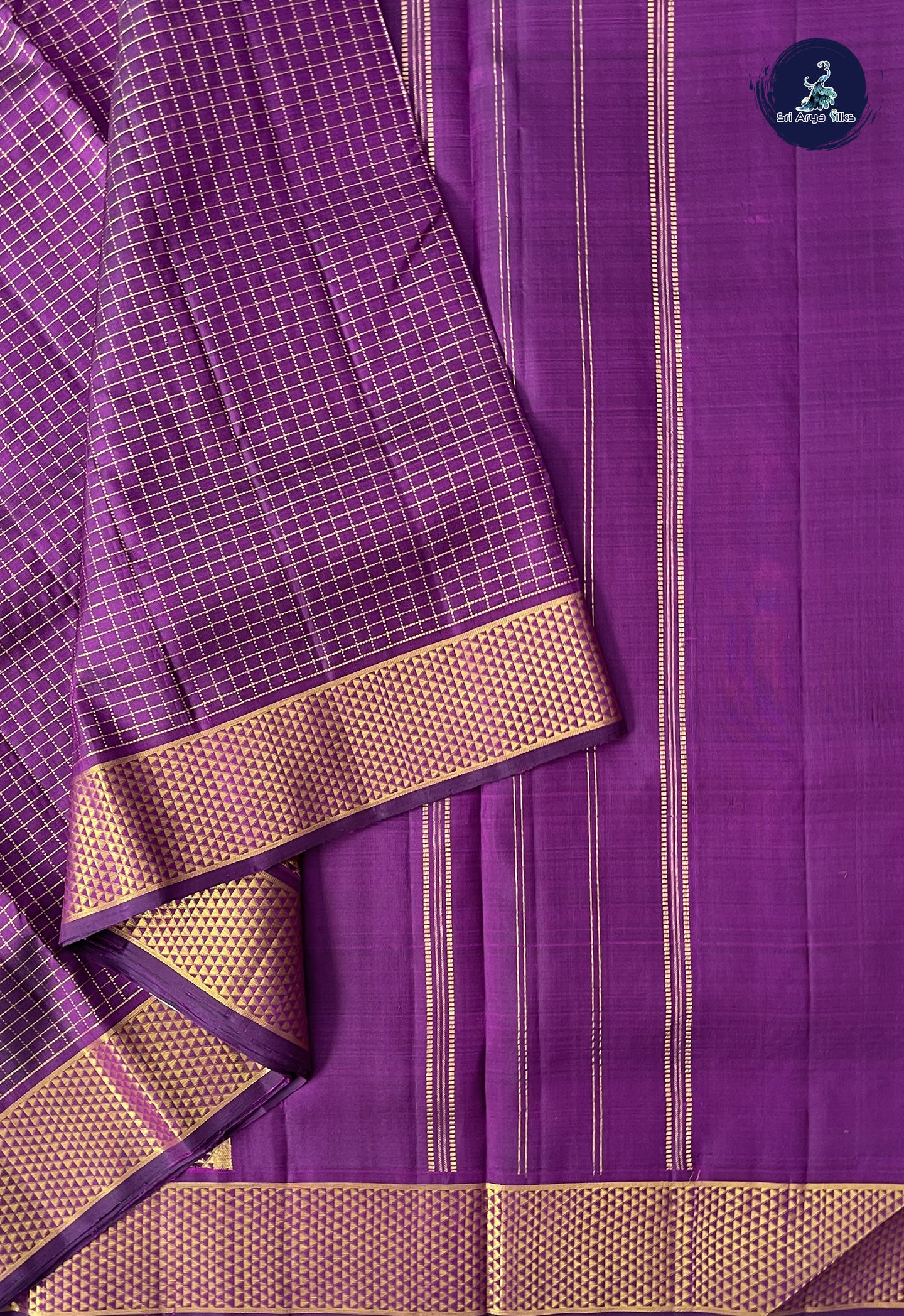 Dark Violet Madisar 10 Yards Silk Saree With Zari Checked Pattern
