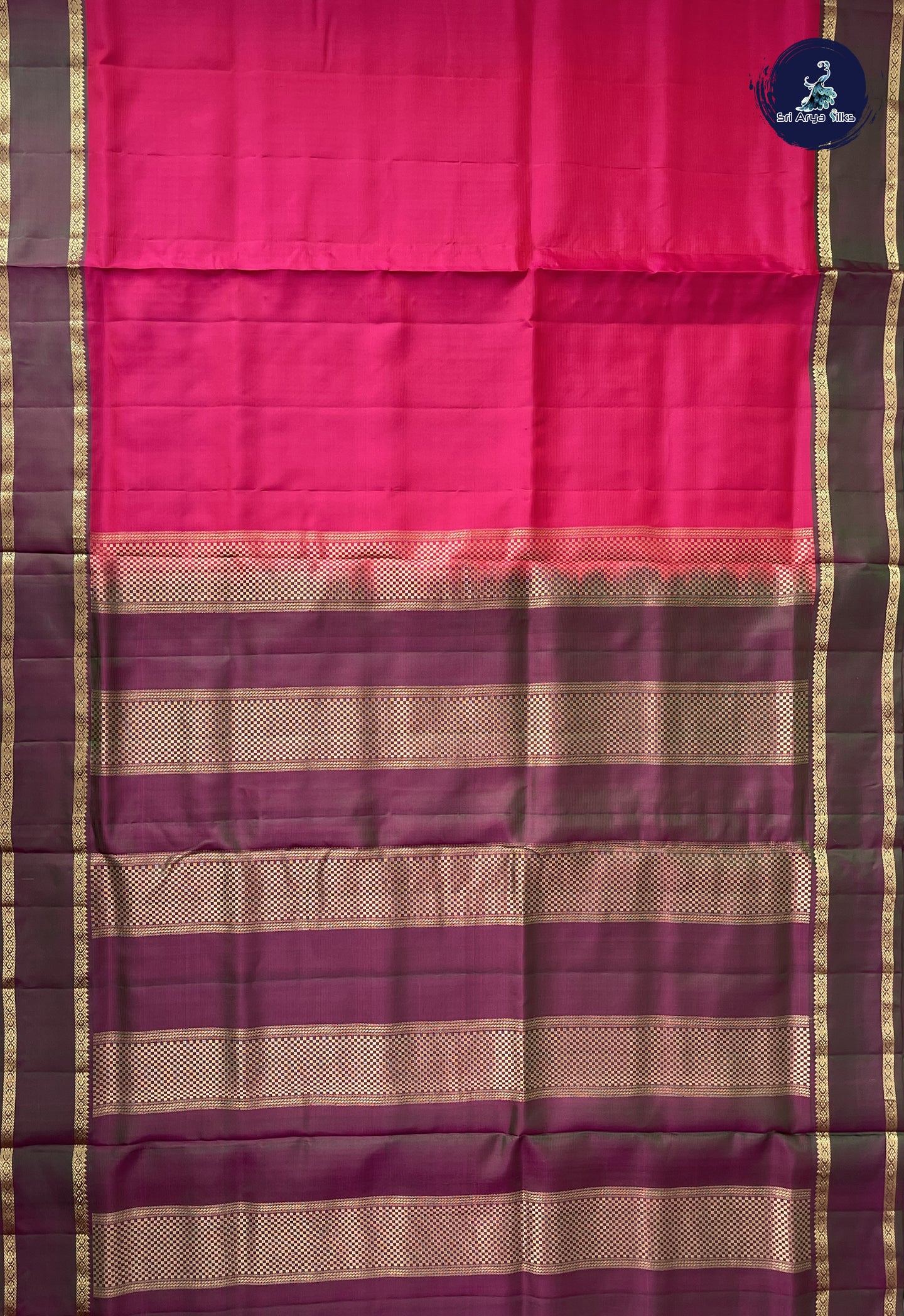 Dark Pink Madisar 10 Yards Silk Saree With Doria Lines Pattern