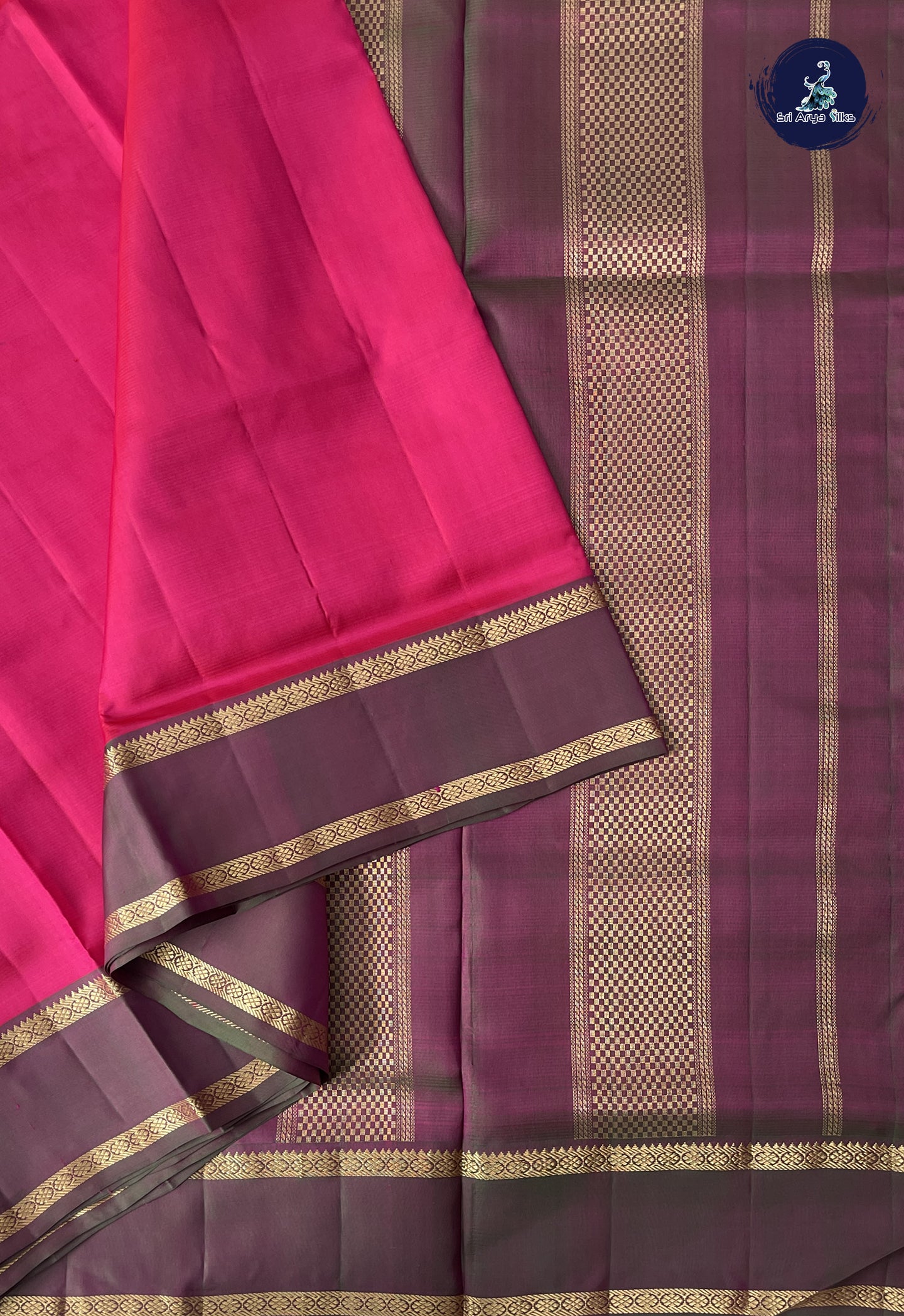 Dark Pink Madisar 10 Yards Silk Saree With Doria Lines Pattern