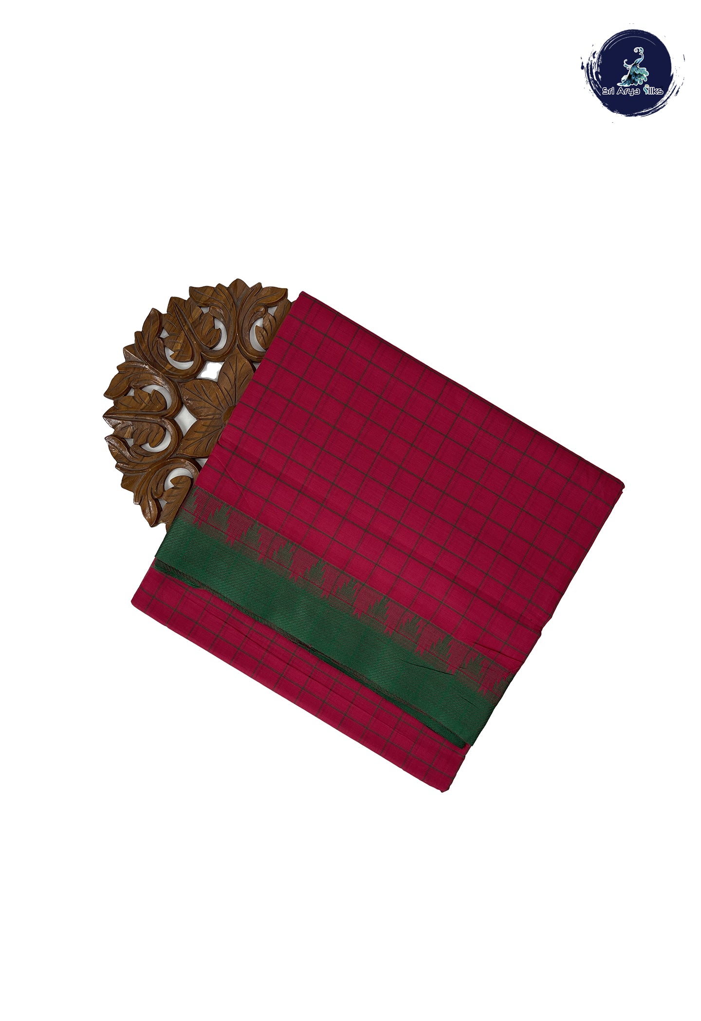 Reddish Pink 10 Yards Madisar Cotton Saree With Checked Pattern