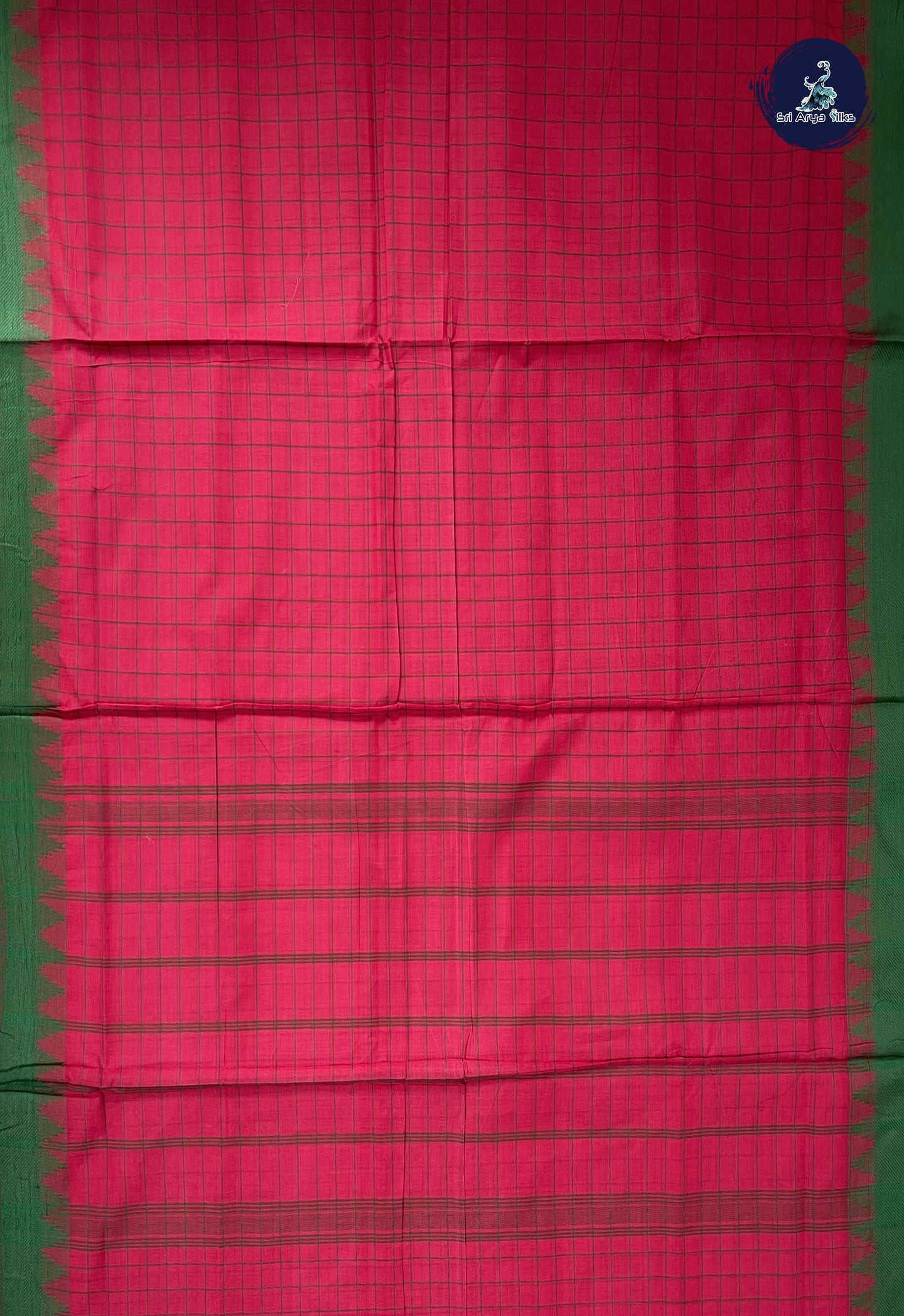 Reddish Pink 10 Yards Madisar Cotton Saree With Checked Pattern