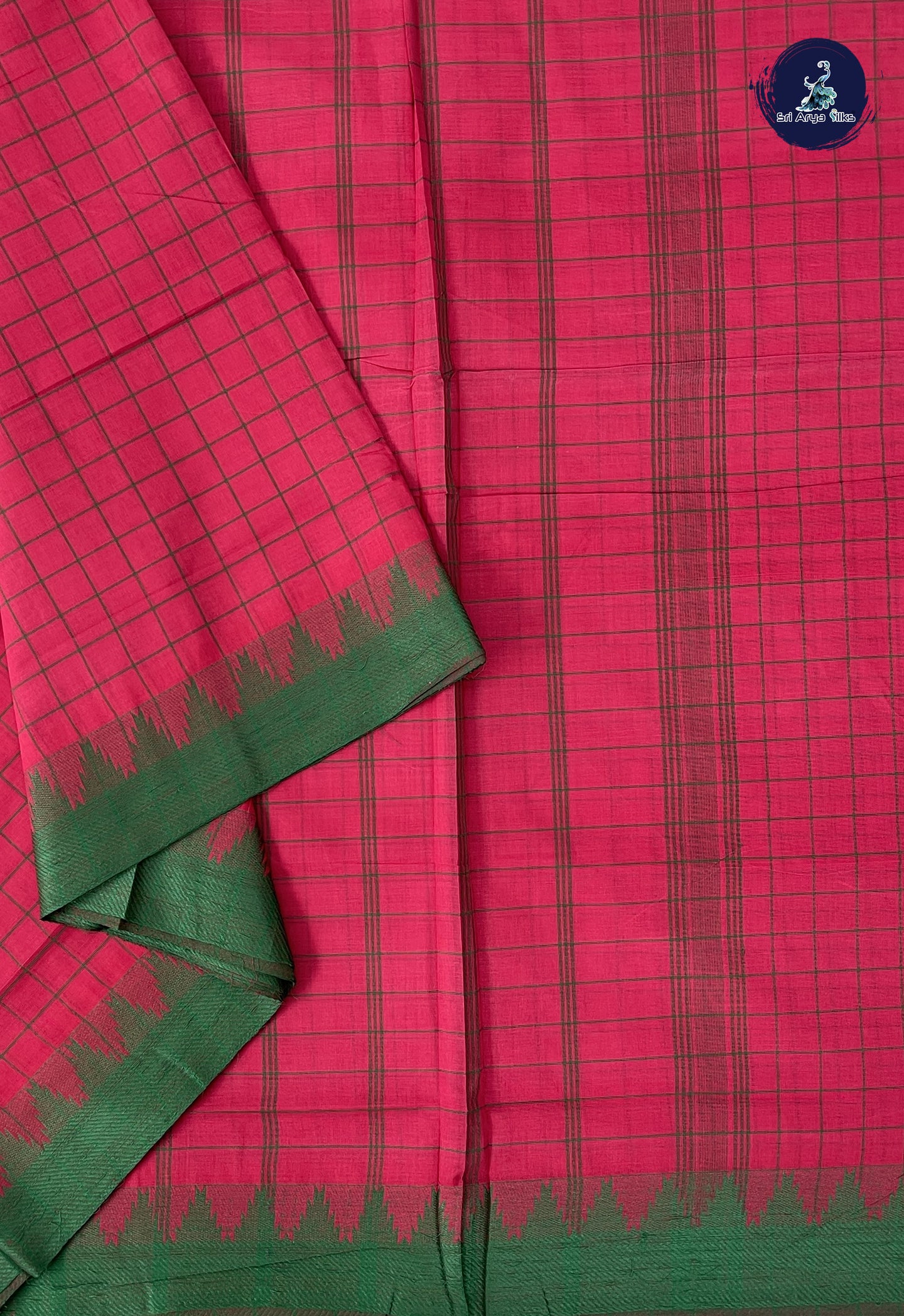 Reddish Pink 10 Yards Madisar Cotton Saree With Checked Pattern