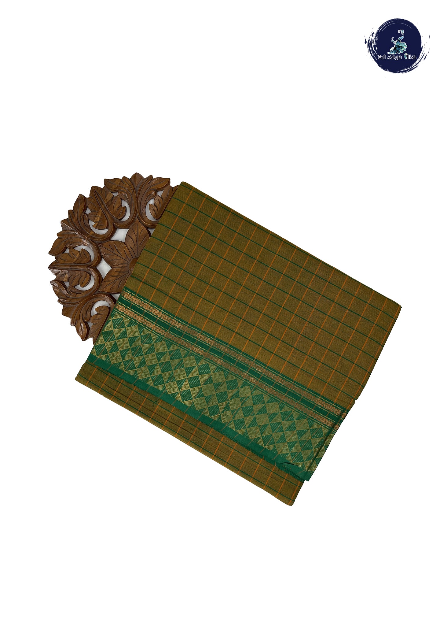 Dual Tone Mehendi Green 10 Yards Madisar Cotton Saree With Checked Pattern