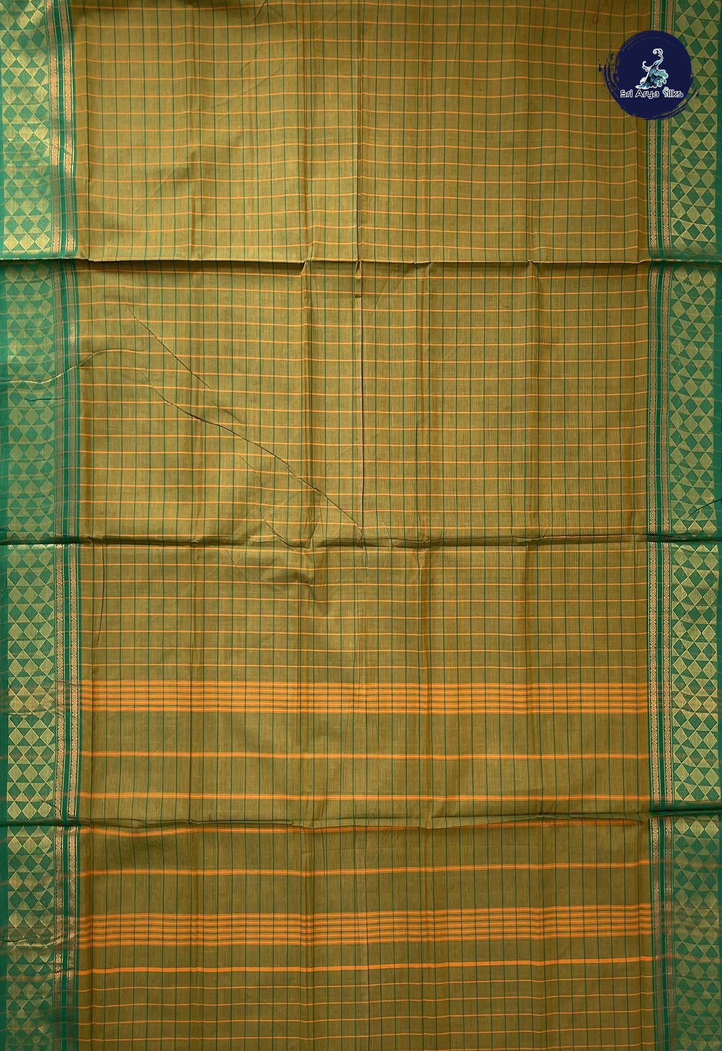 Dual Tone Mehendi Green 10 Yards Madisar Cotton Saree With Checked Pattern